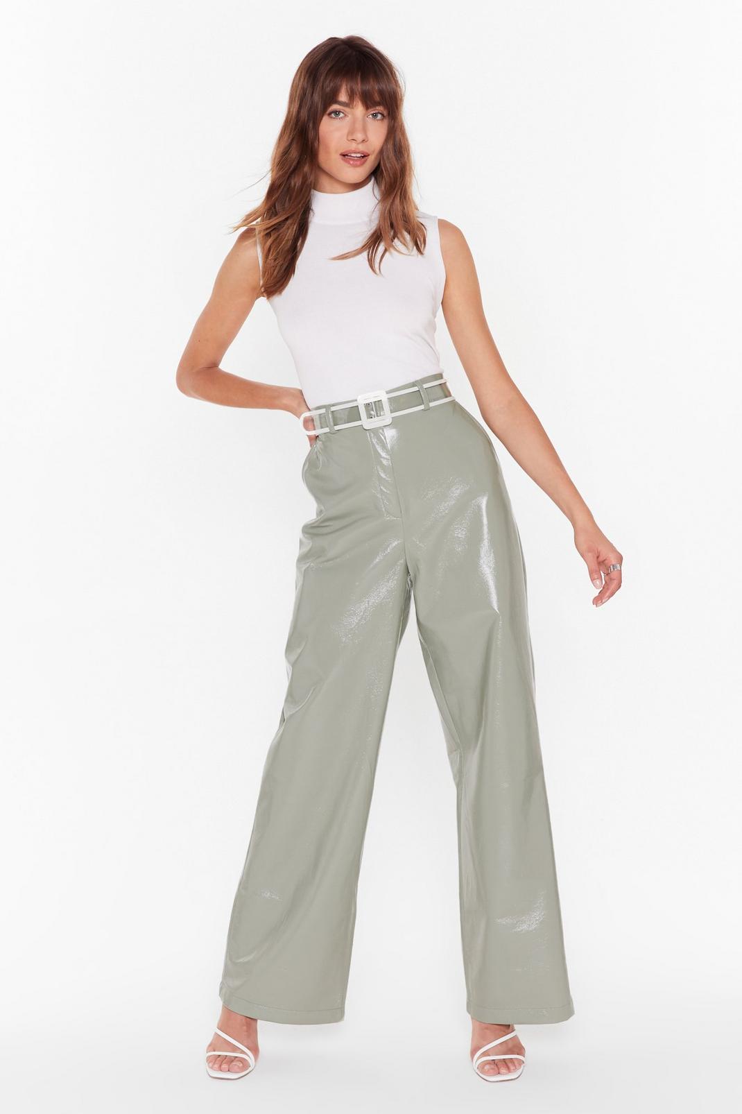 Green Vinyl-y Found You Wide-Leg Pants image number 1