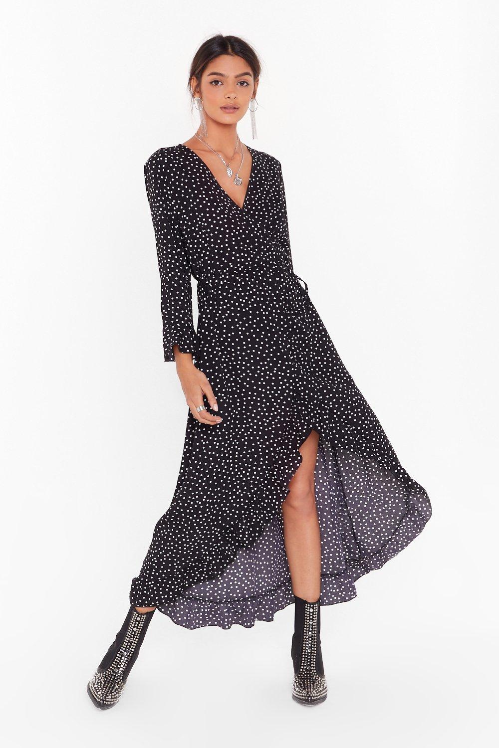 black wrap midi dress with sleeves