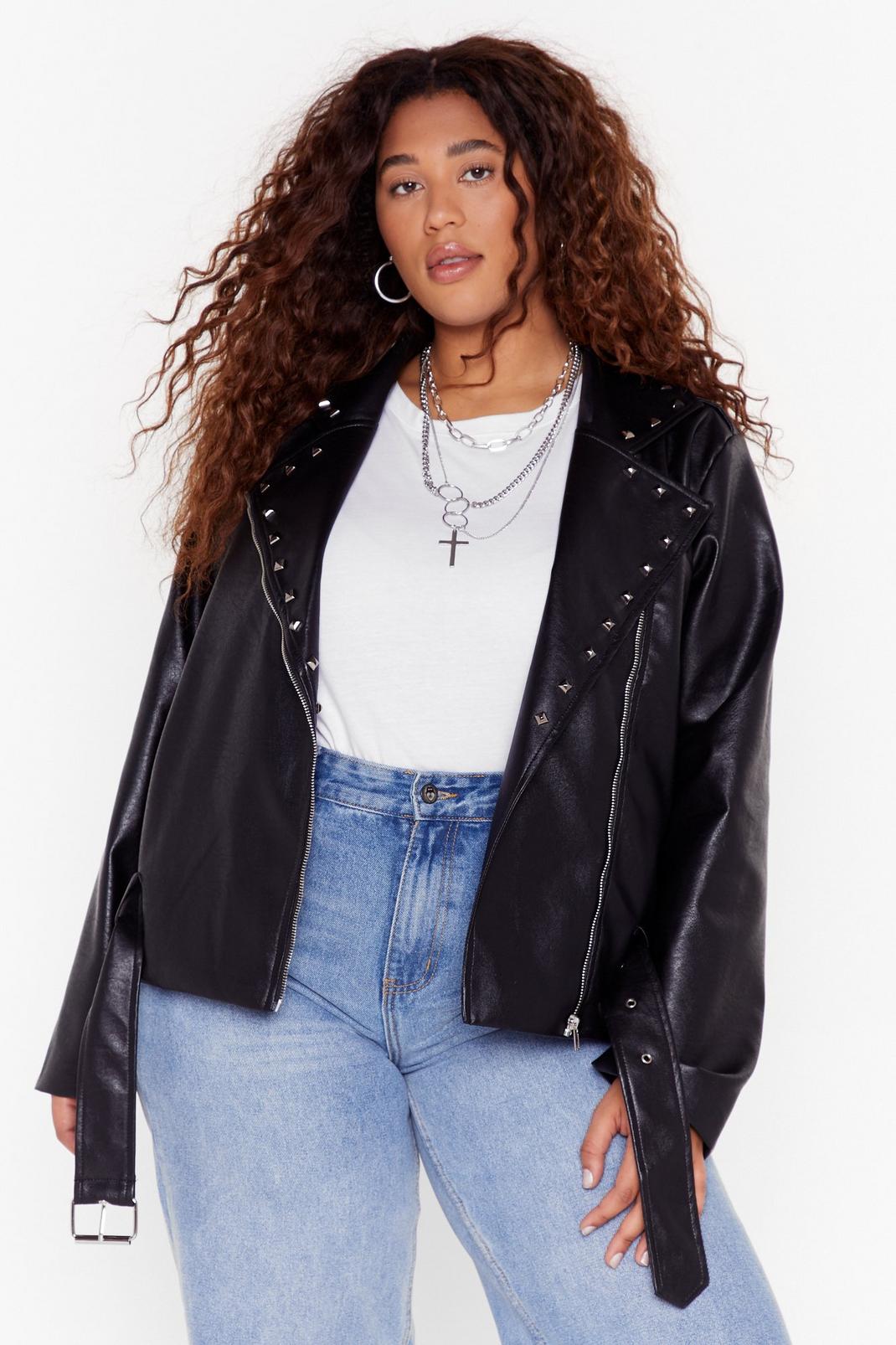 Stud Girl Plus Faux Leather Belted Jacket image number 1