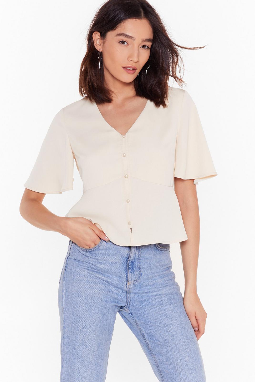 Give Me a Pearl Button-Down V-Neck Blouse image number 1
