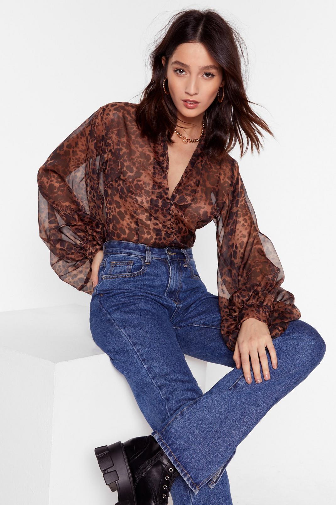 All I'm Sheer-ing Leopard Balloon Sleeve Blouse image number 1