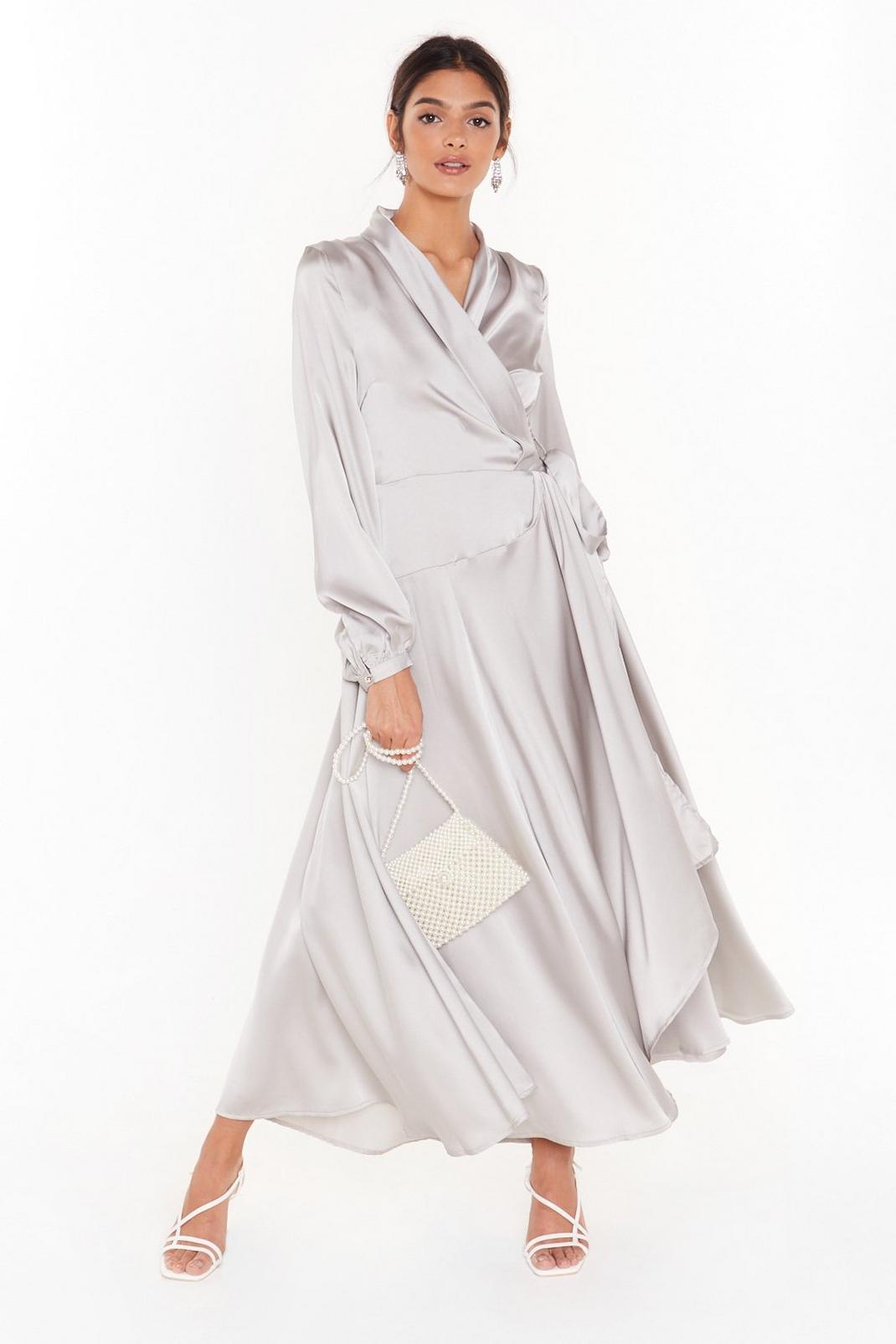 Silver Hey Girl What's Satin-ing Maxi Wrap Dress image number 1