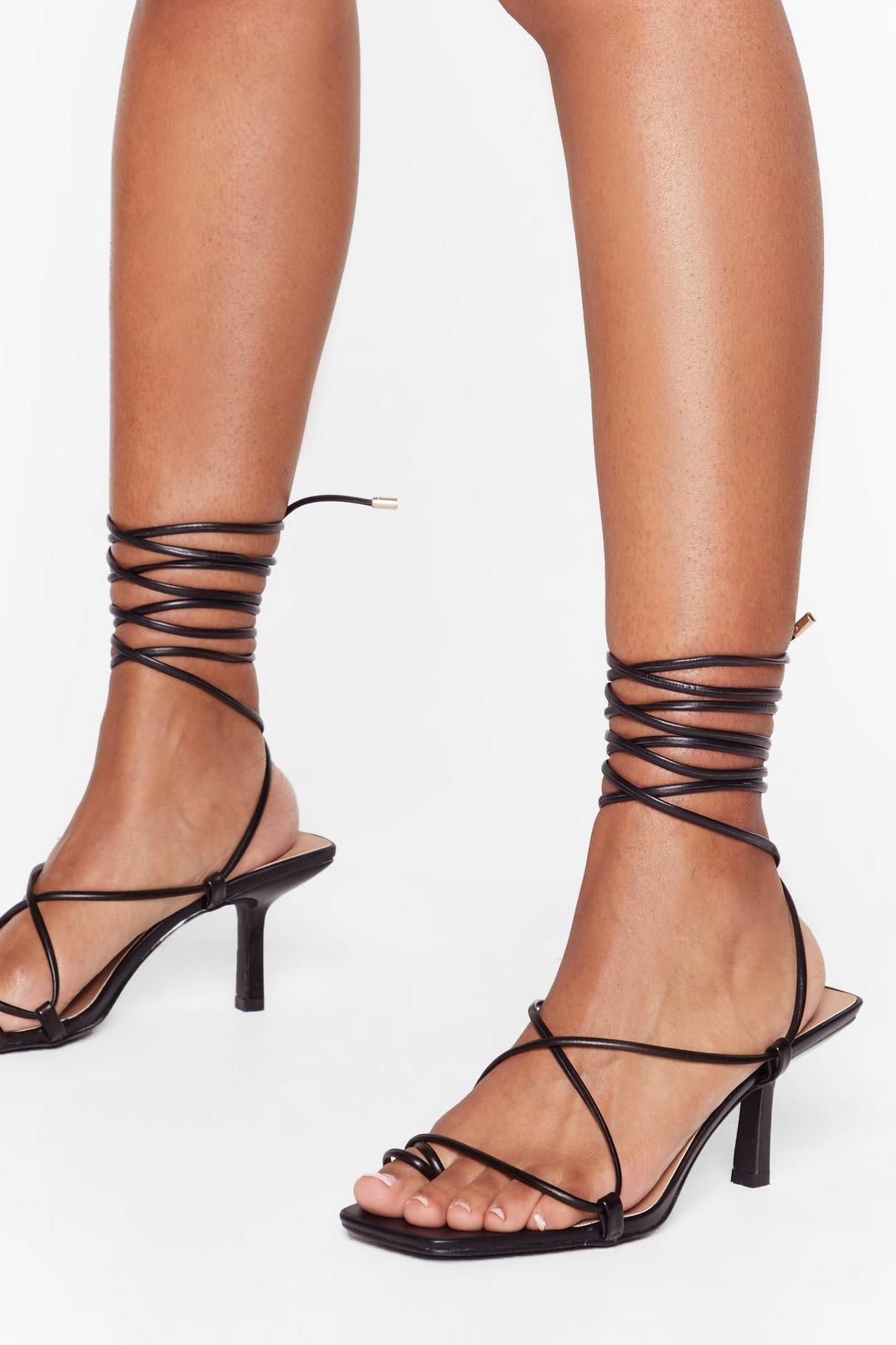 Black Strappy Lace Up Kitten Heels image number 1