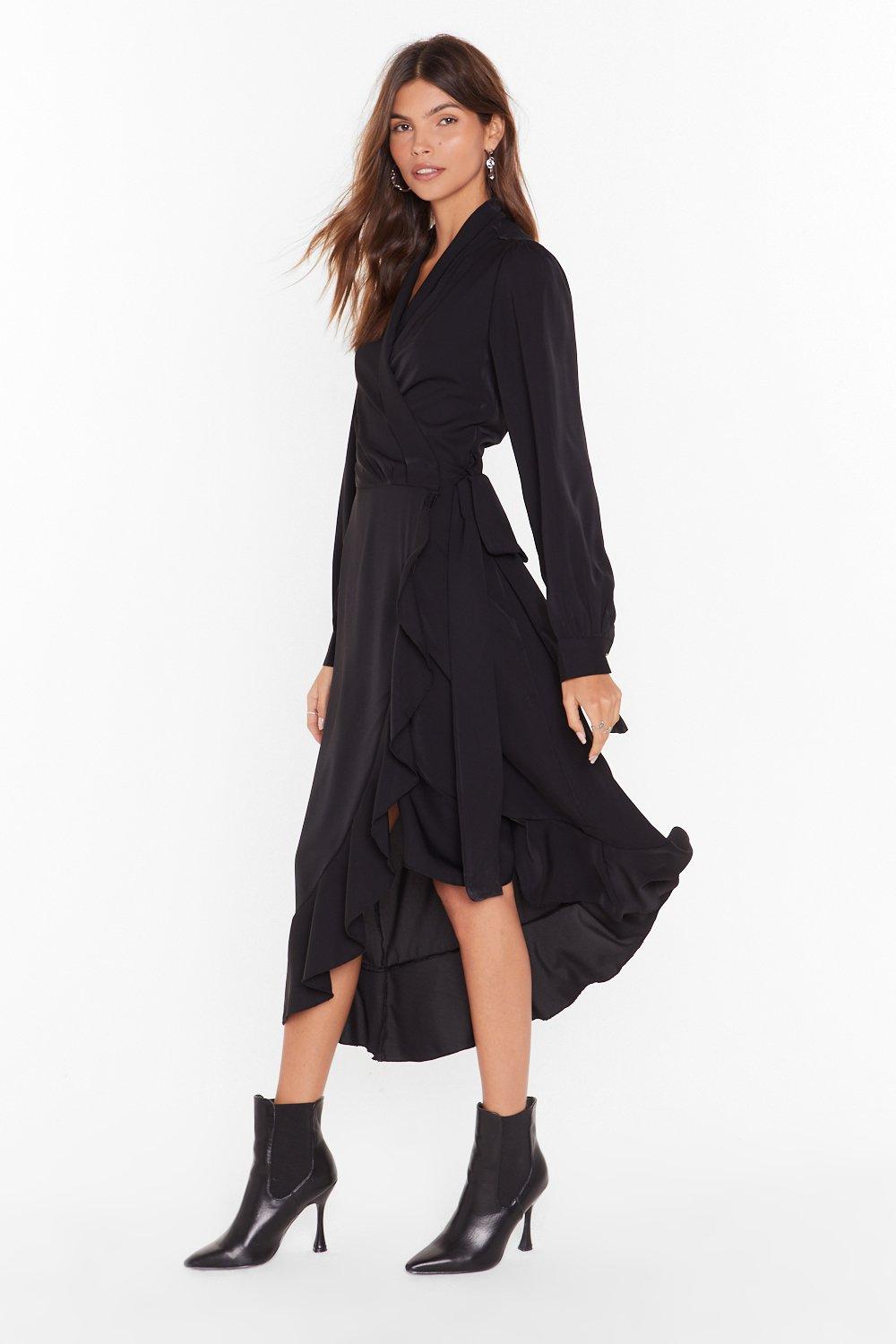 frill wrap midi dress