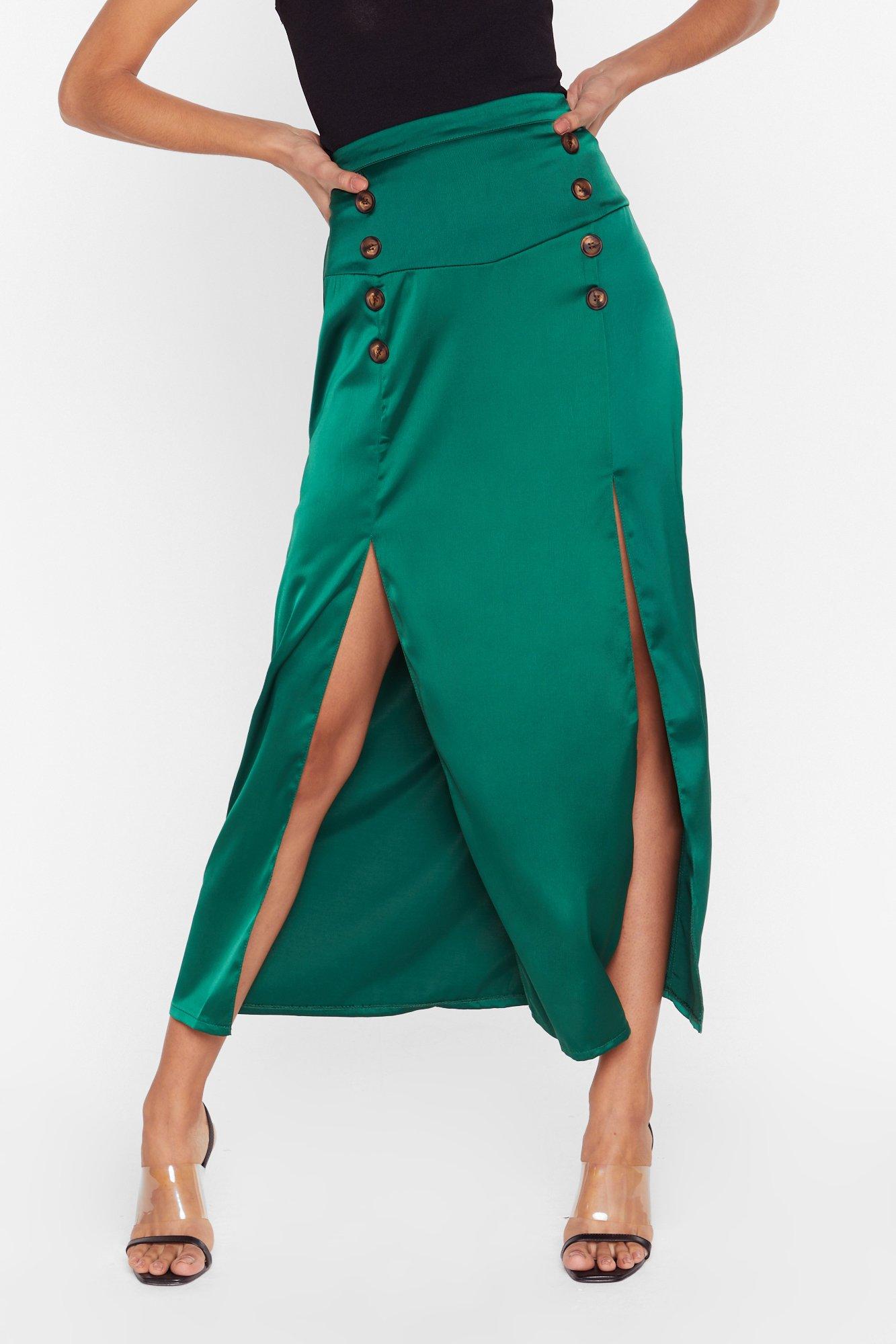 Double high thigh split best sale maxi skirt