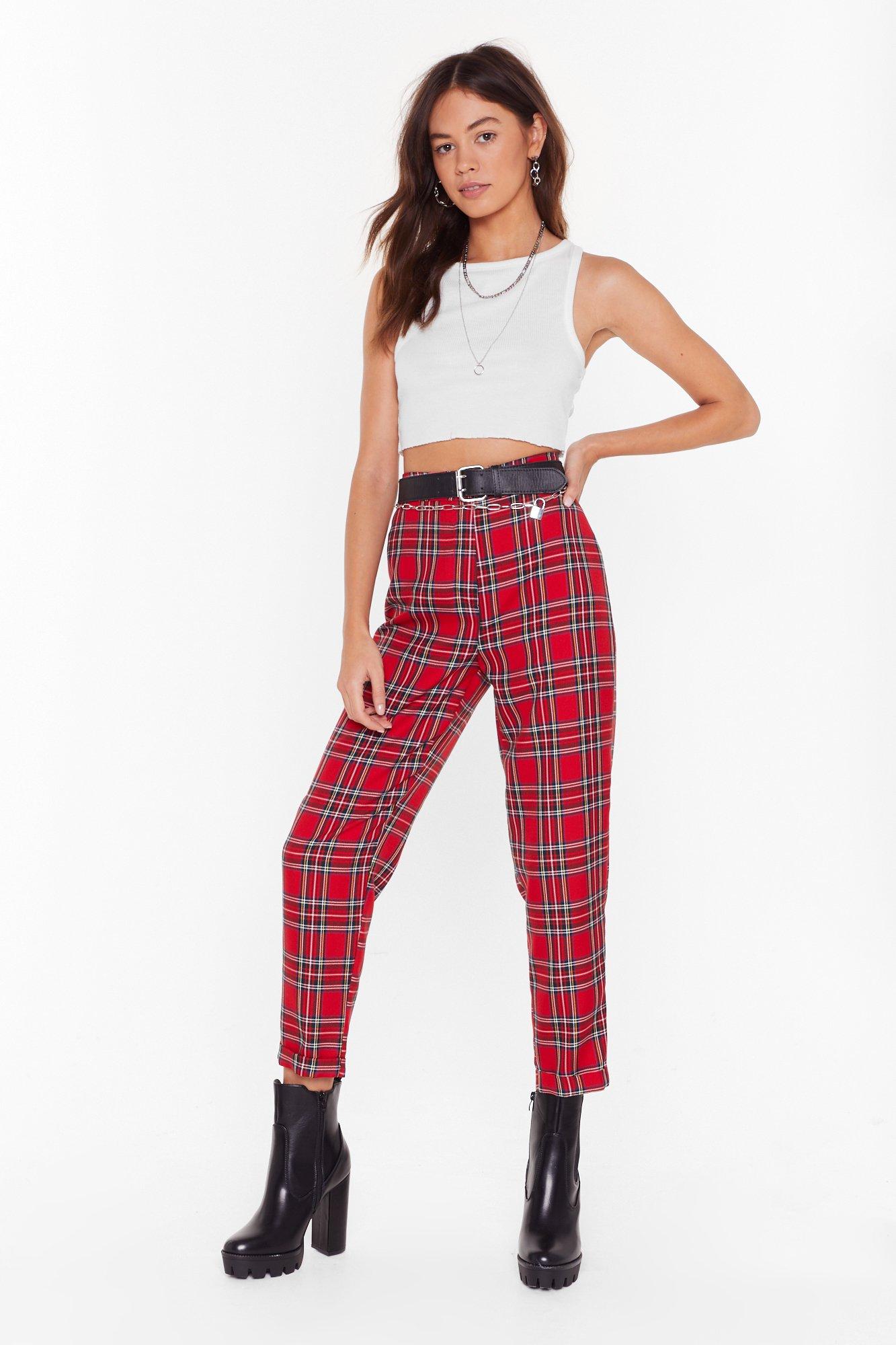 red plaid pants high waisted