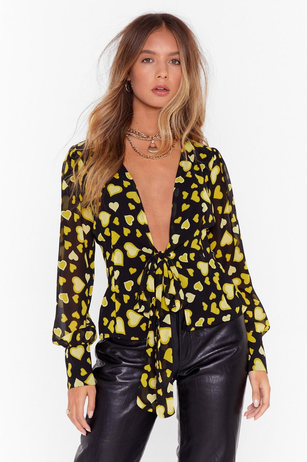 Hearts On Fire V-Neck Tie Blouse image number 1