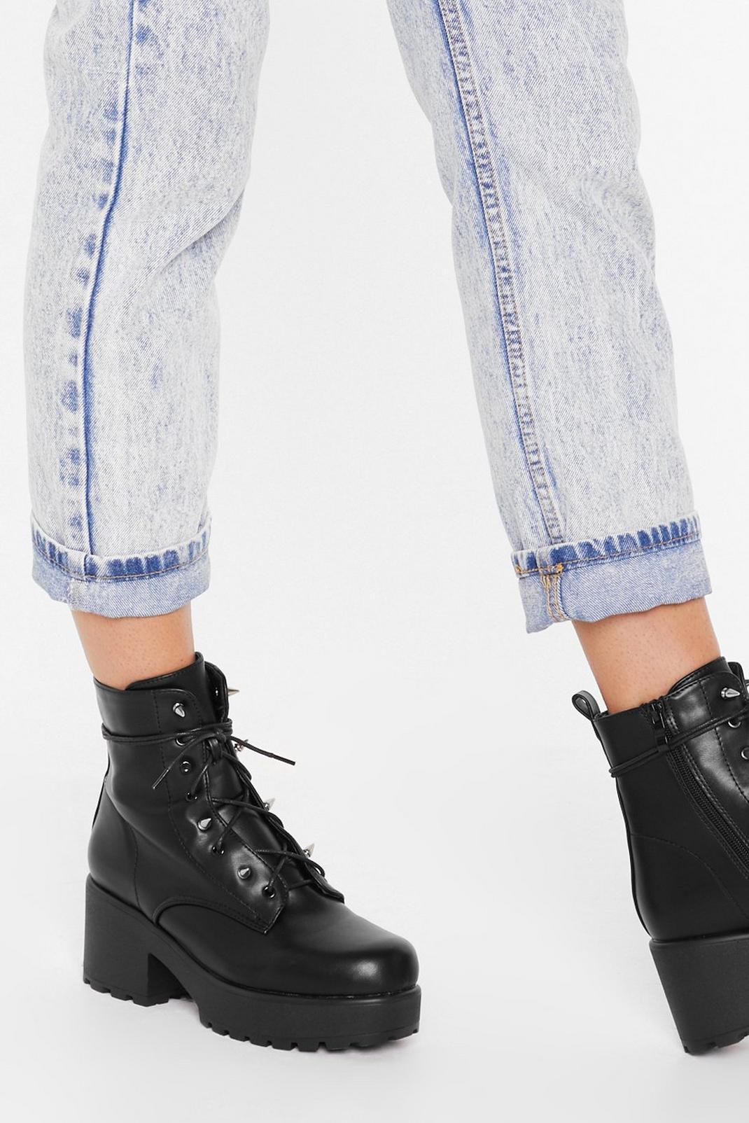 Spike Back Faux Leather Lace-Up Boots image number 1