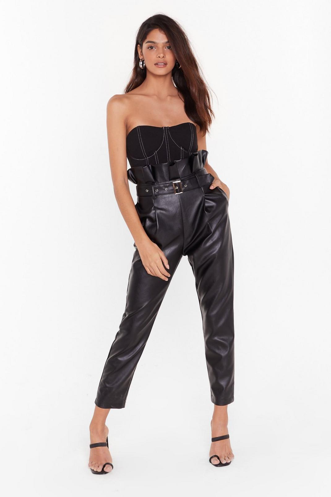 It's Now or Faux Leather Paperbag Pants image number 1