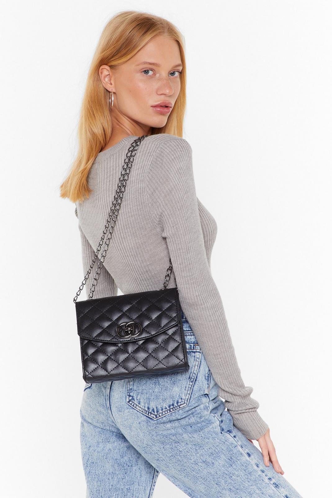 Quilted Faux Leather Chain Crossbody Bag image number 1