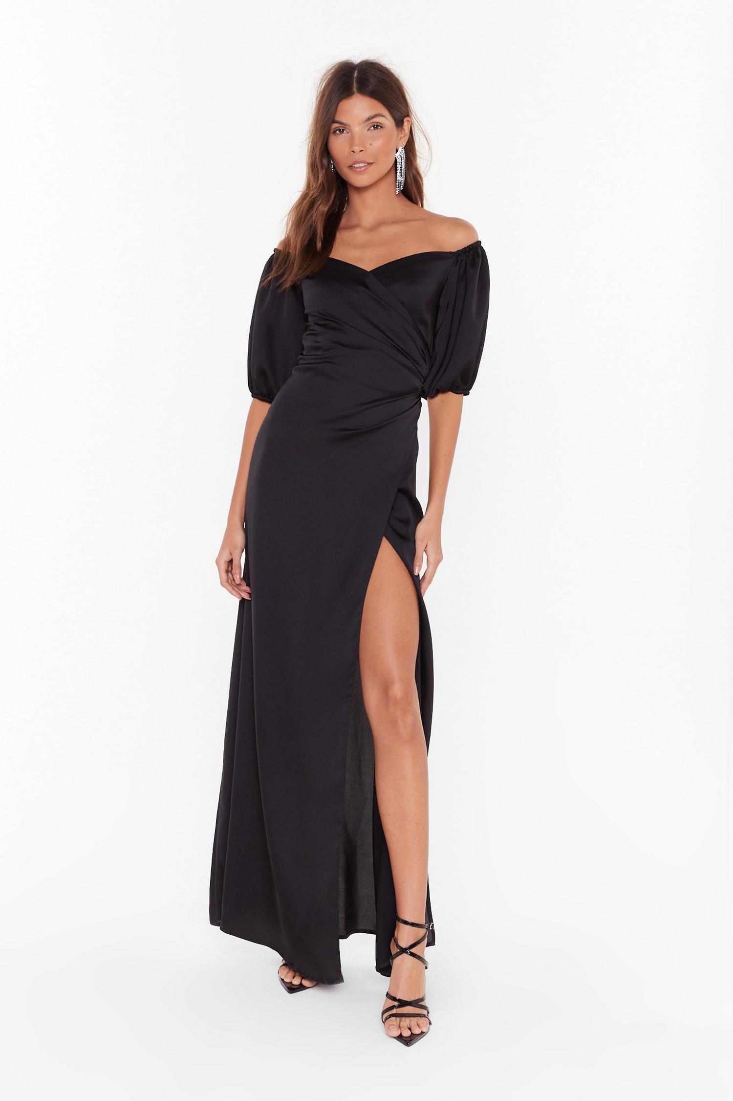 Break It Off The Shoulder Satin Maxi Dress Nasty Gal