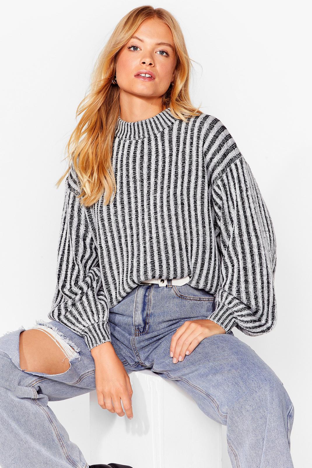 contrast rib knit balloon sleeve jumper image number 1