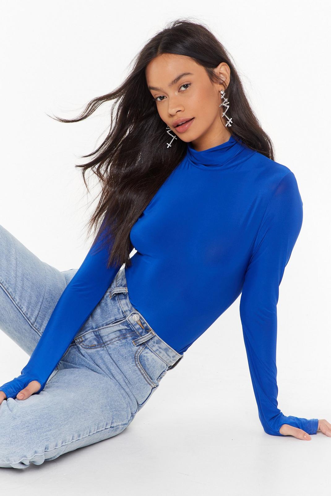 Turtleneck Slinky Top with Thumb Holes image number 1