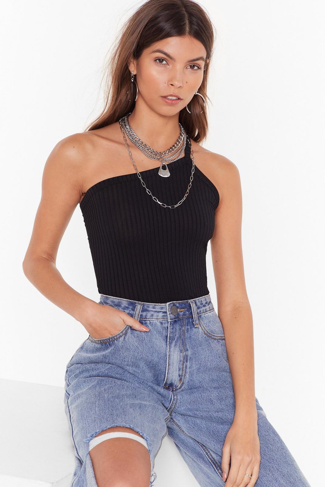 This is the One Shoulder Ribbed Bodysuit image number 1