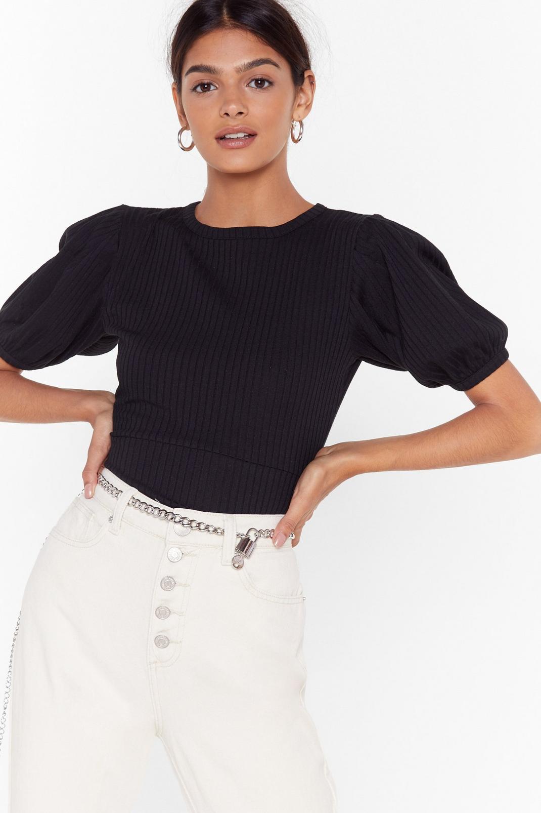 Arms Wide Open Puff Sleeve Ribbed Top image number 1