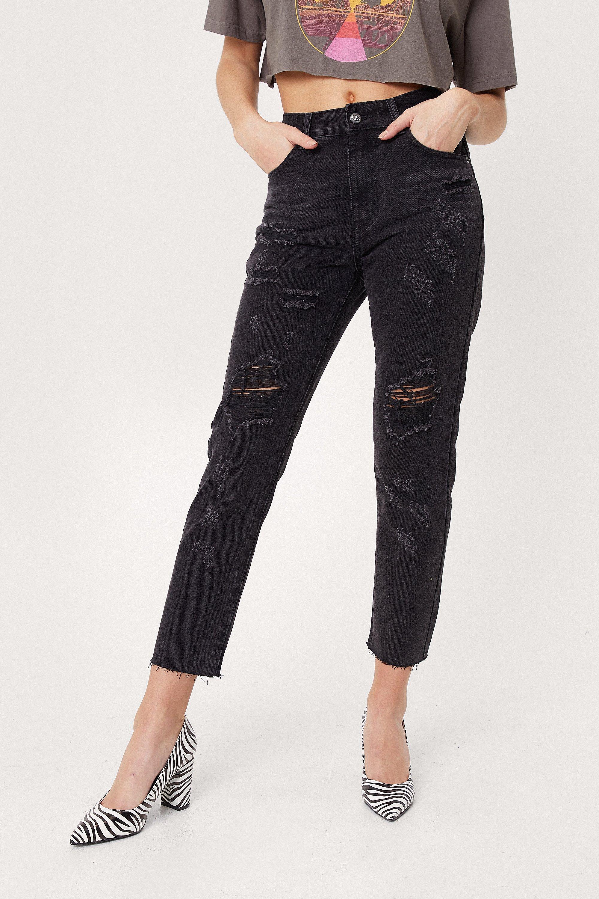 High Waisted Distressed Denim Jeans