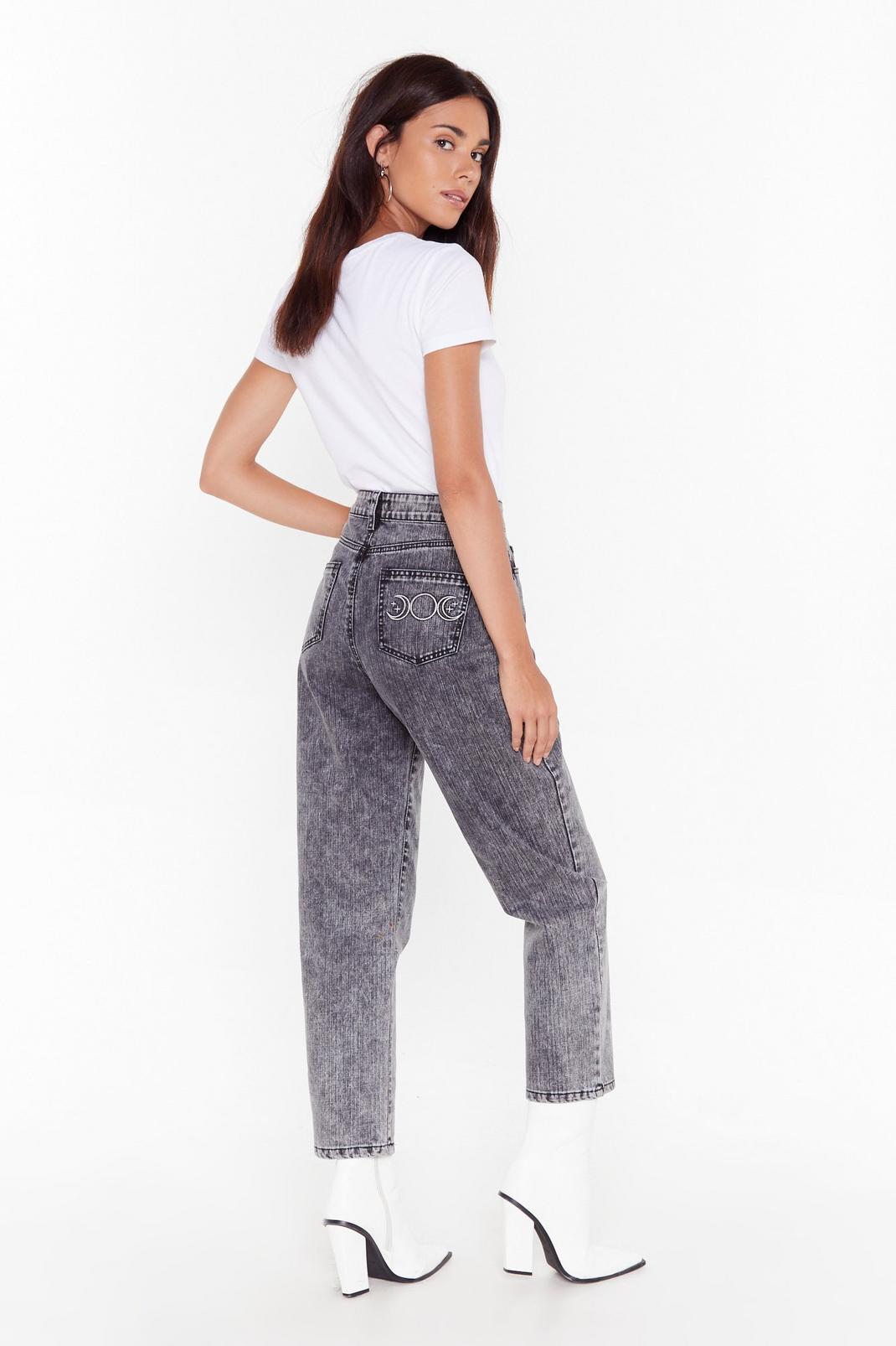 Be Back Moon Embroided Mom Jeans image number 1