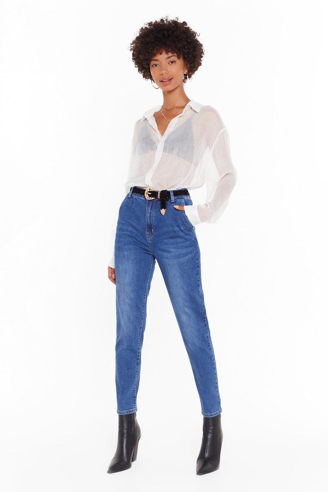 Blue Relaxed High Waisted Mom Jeans image number 1