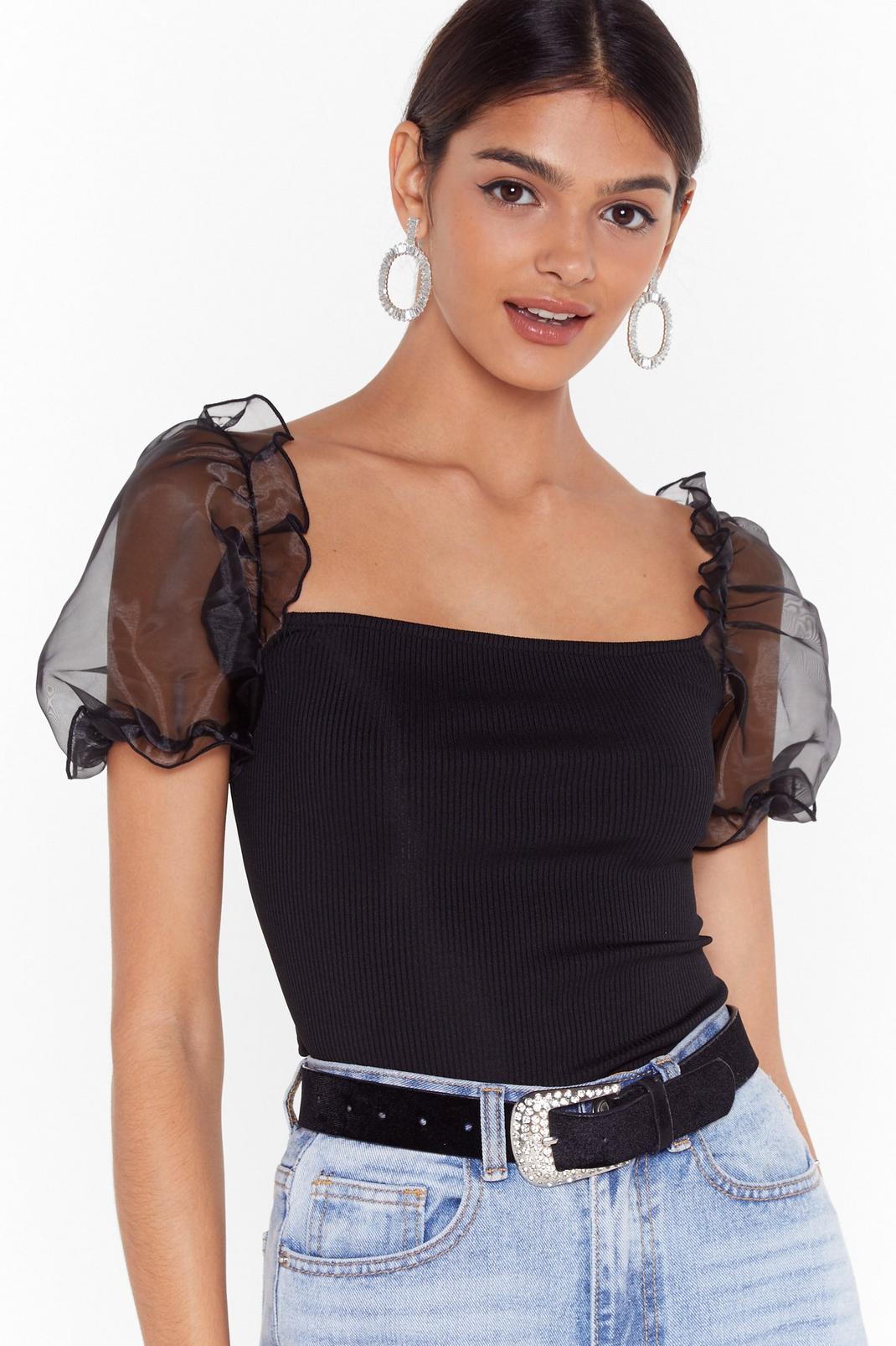 Organza Puff Sleeve Top with Square Neckline image number 1