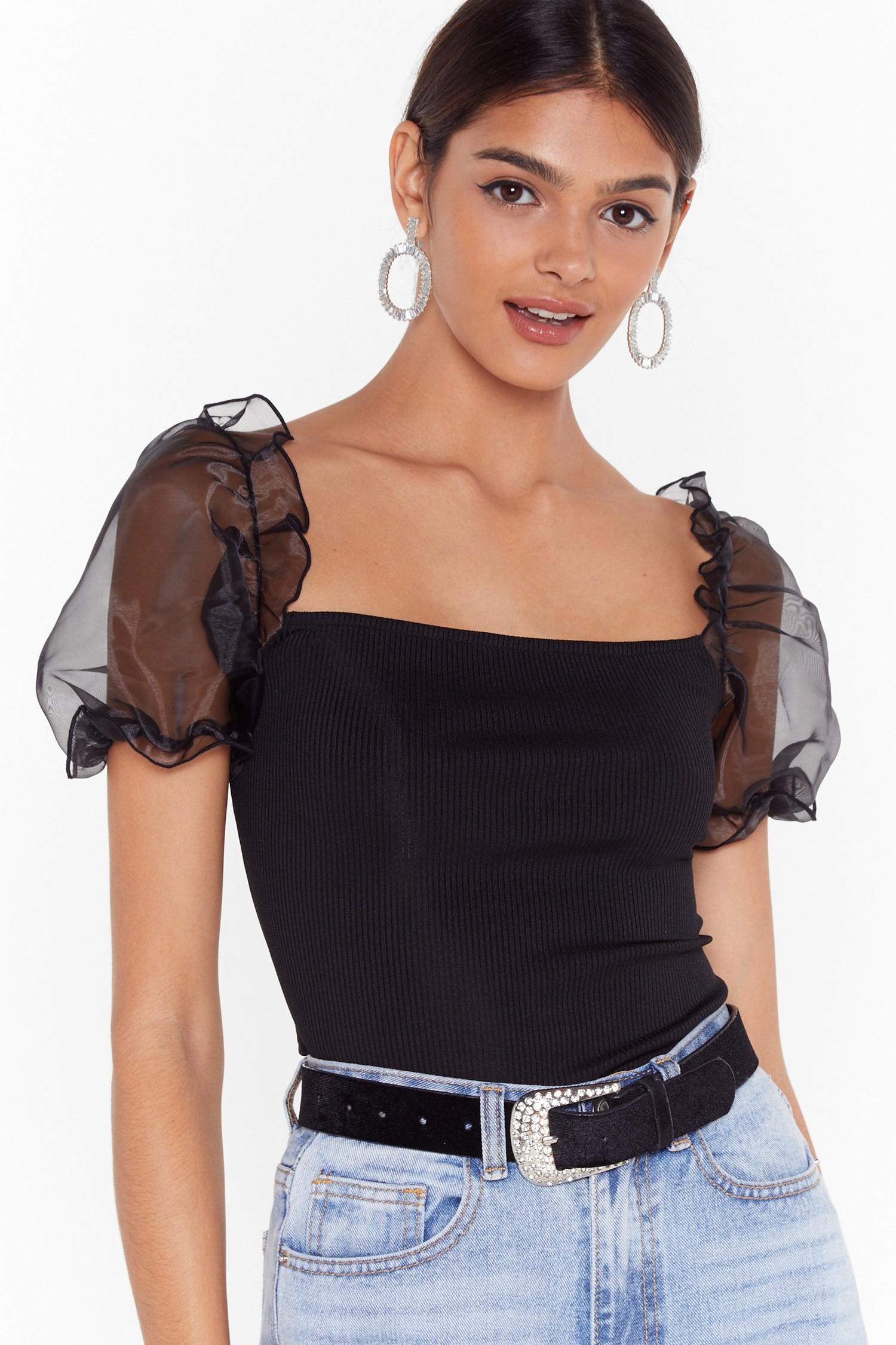Organza Puff Sleeve Top with Square Neckline | Nasty Gal
