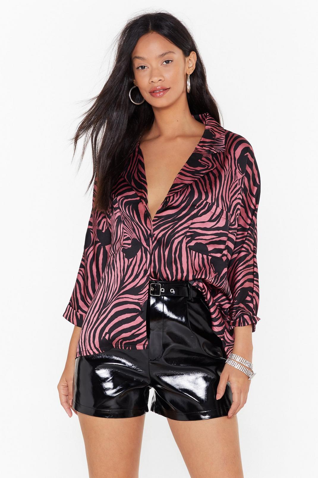 I Don't Care What You Herd Zebra Satin Blouse image number 1