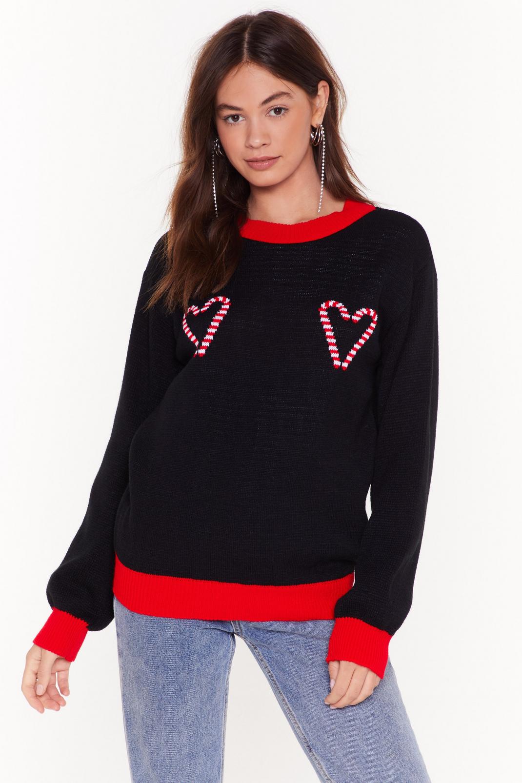 Black Candy Cane Here For Love Christmas Jumper image number 1