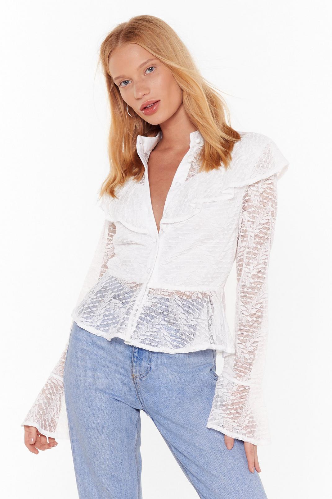 Tell Me to My Lace Button-Down Ruffle Blouse image number 1