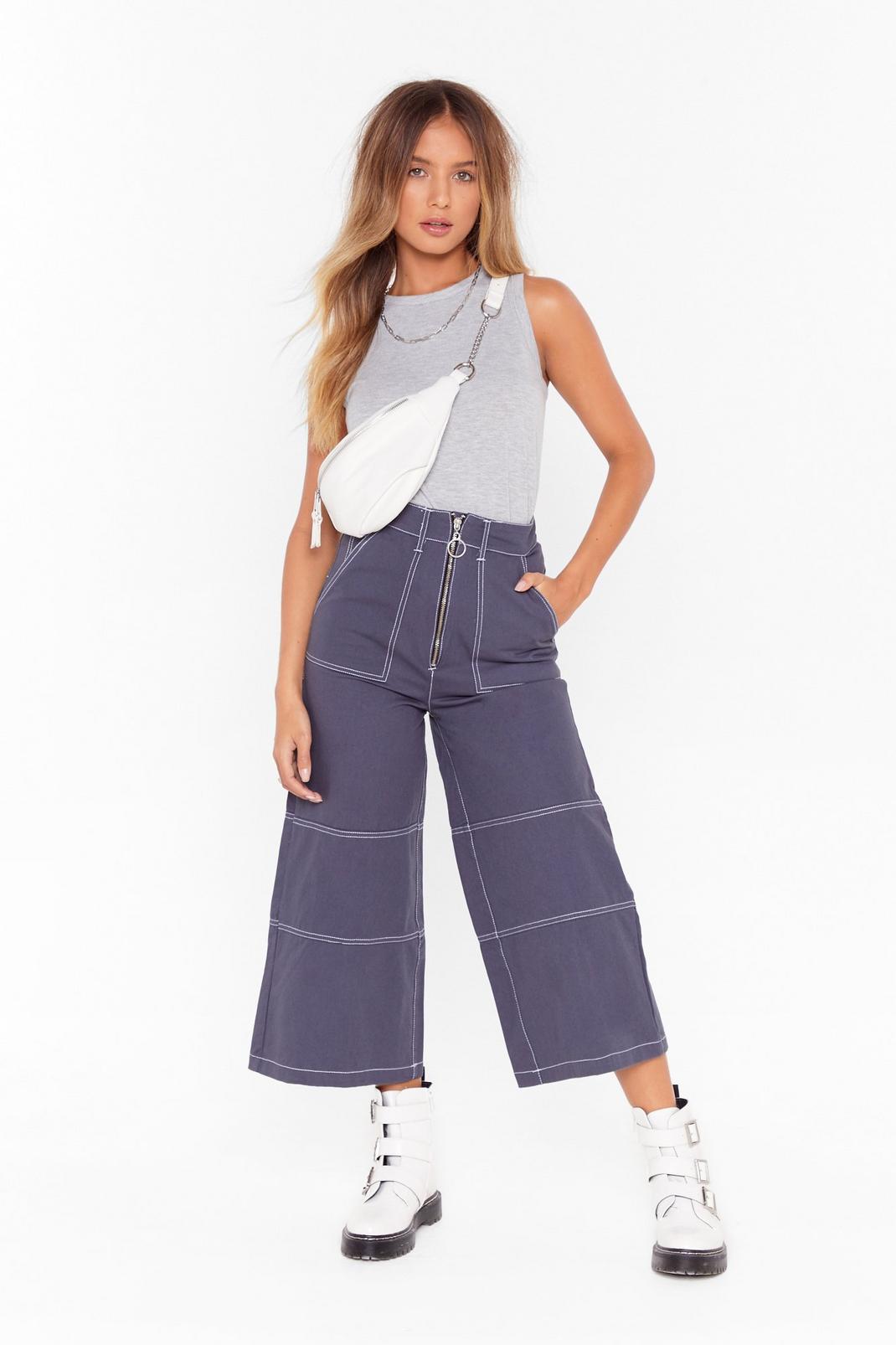 contrast stitch wide leg zip up culottes image number 1