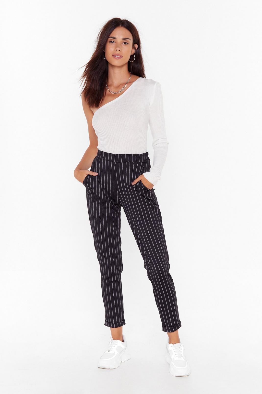 On the Stripe Track Pinstripe High-Waisted Pants image number 1