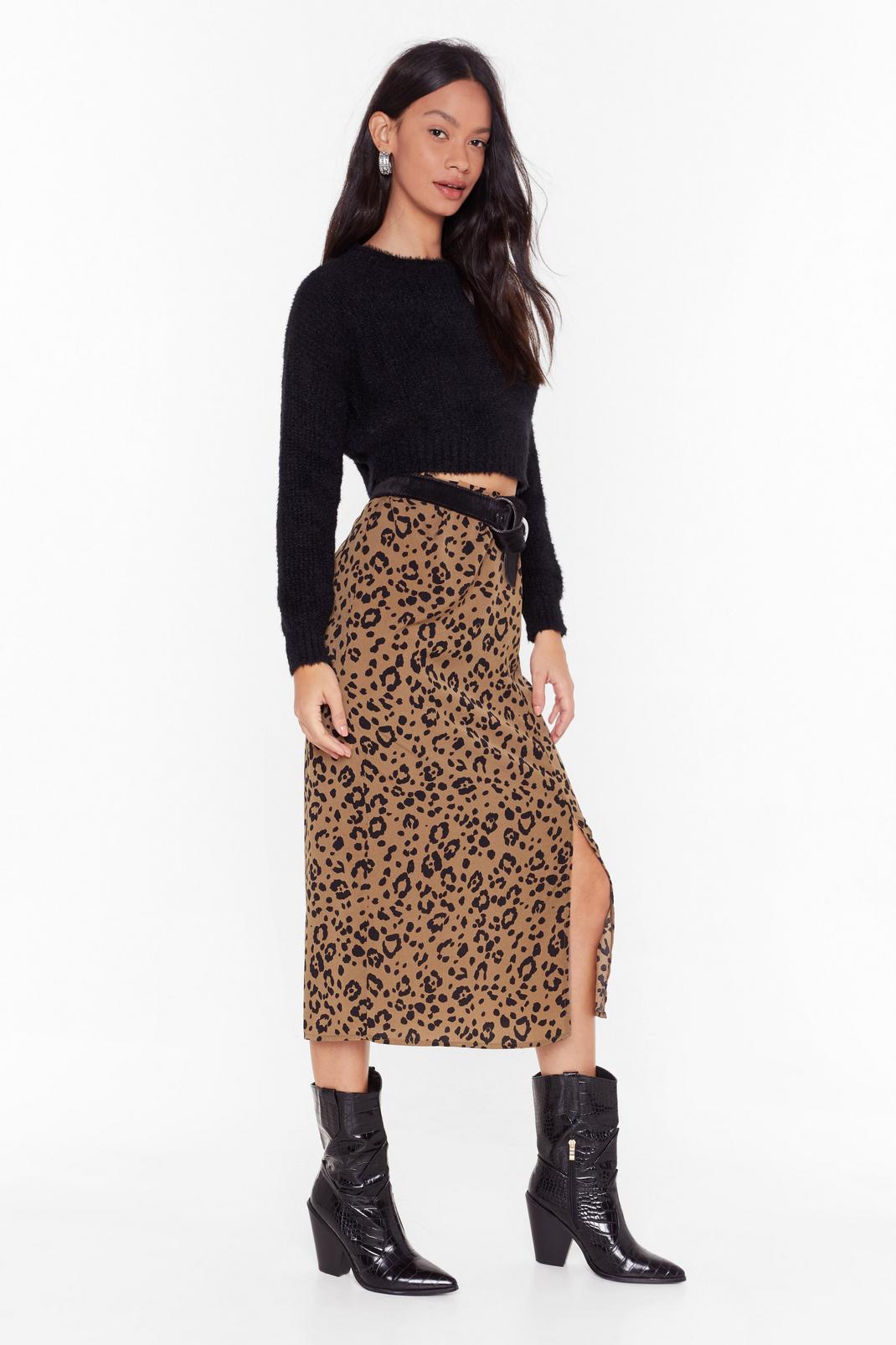 Tan You Are So Wild Leopard Midi Skirt image number 1
