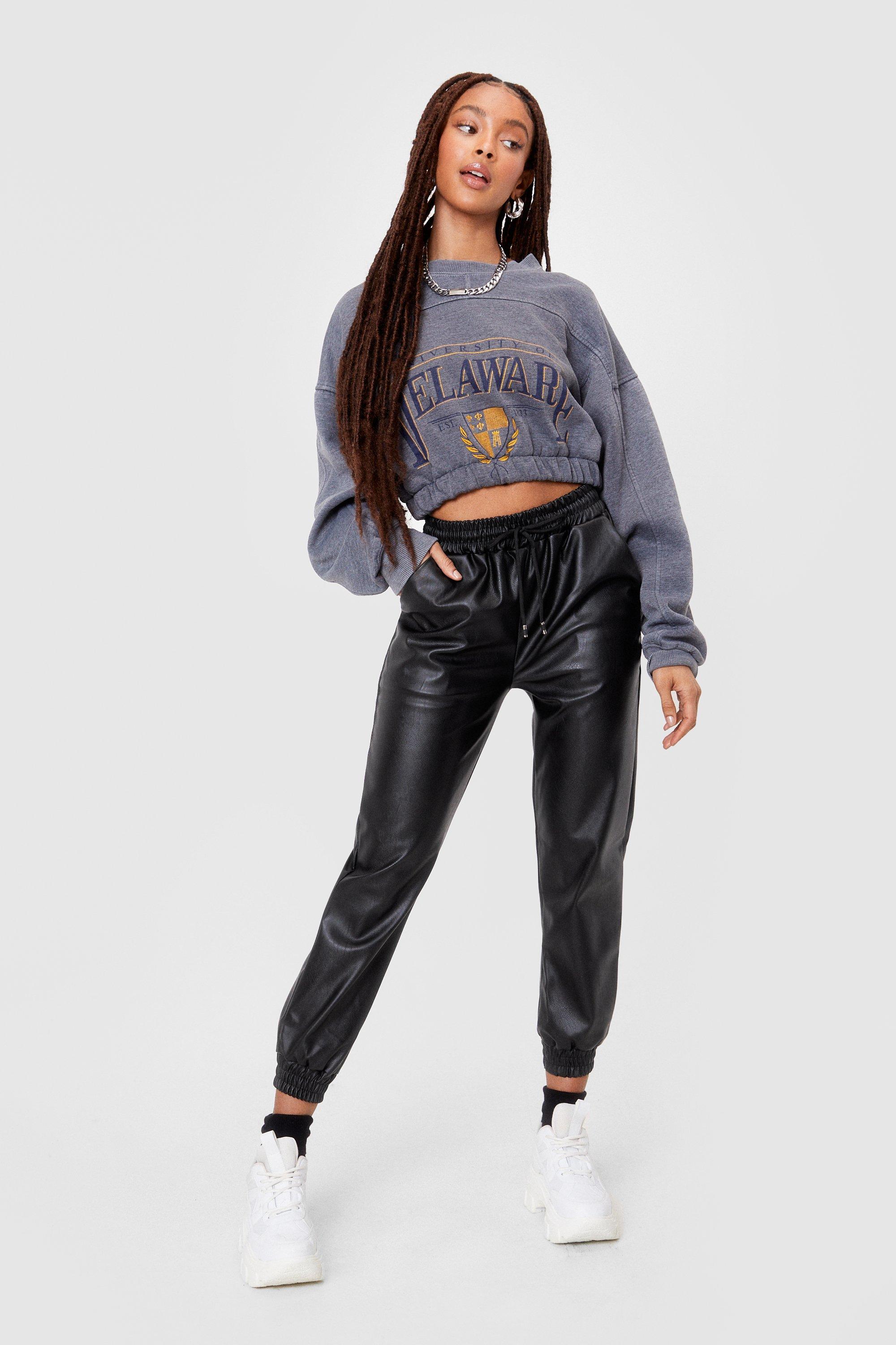 faux leather jogger trousers