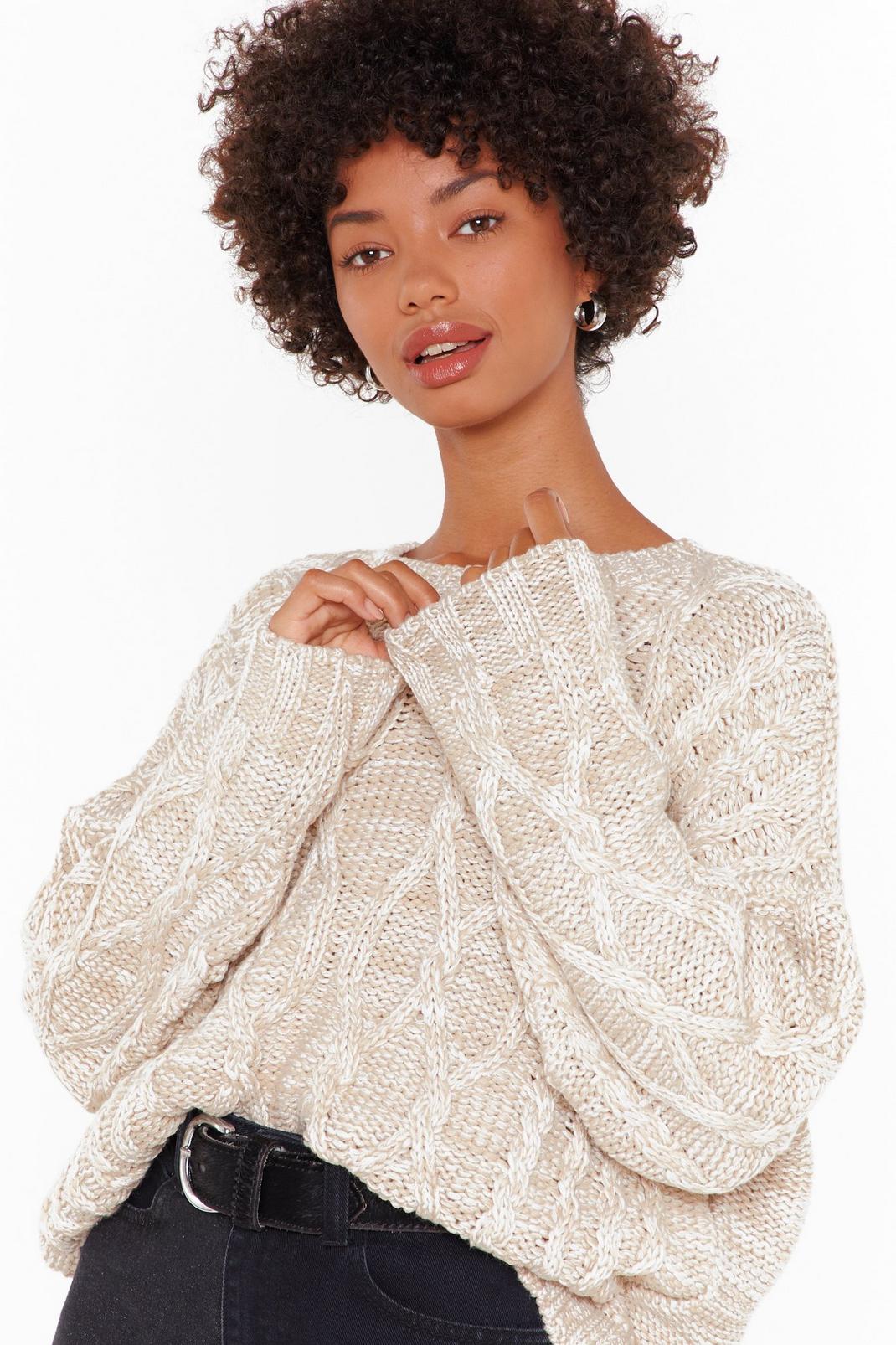 Stone Cable Knit Boat Neck Sweater image number 1