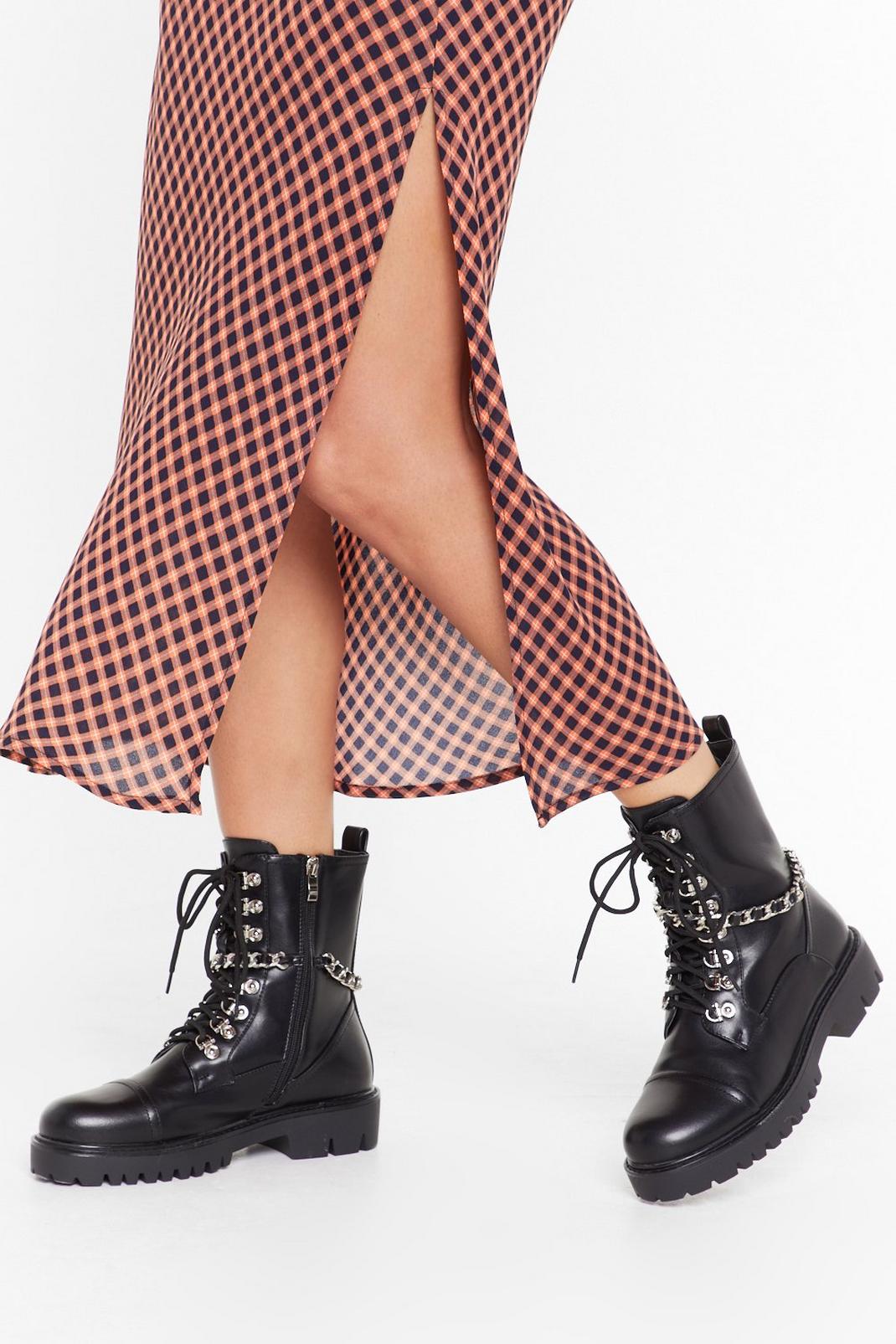 Ready For a Chain-ge Faux Leather Lace-Up Boots image number 1