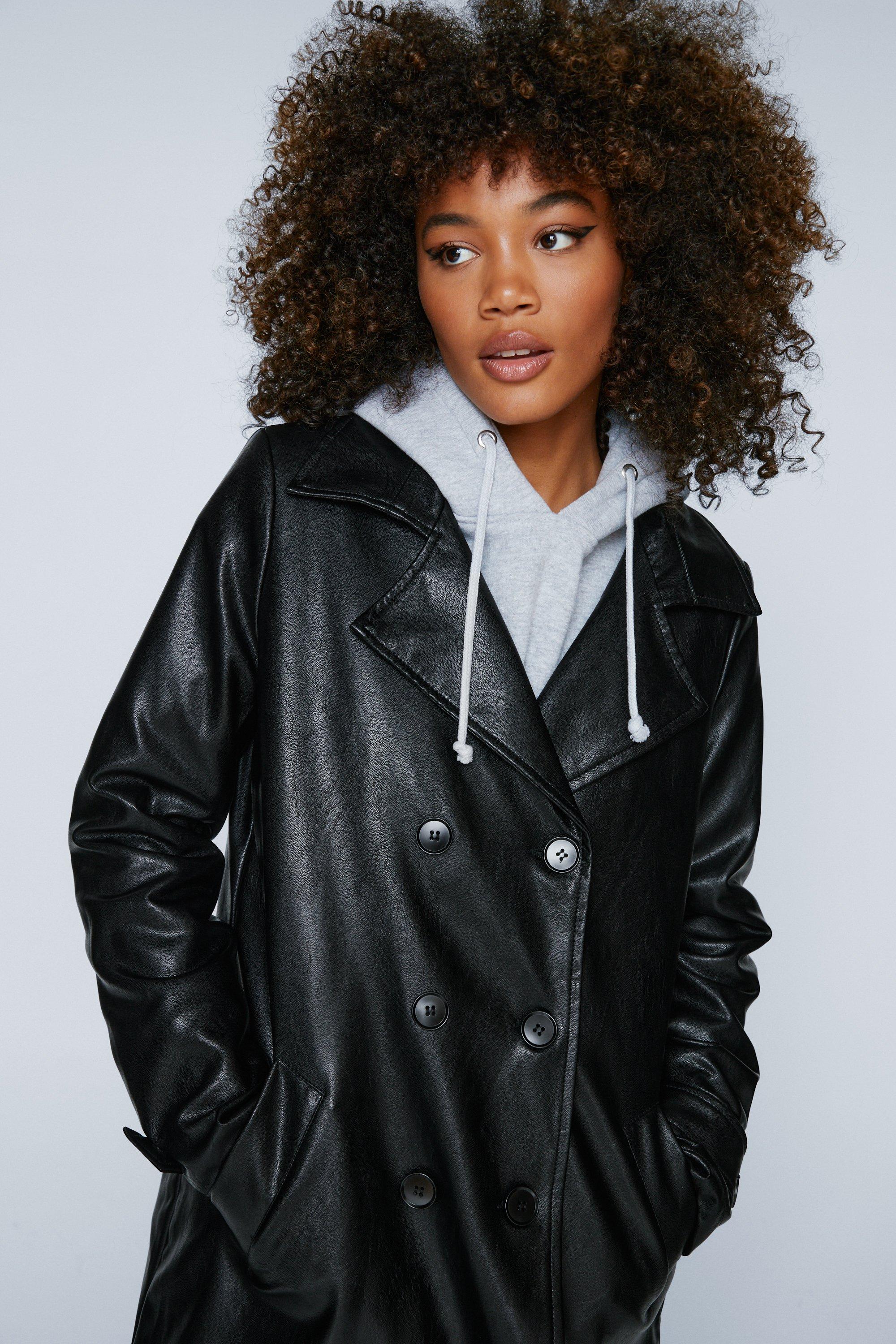 Long line leather clearance jacket