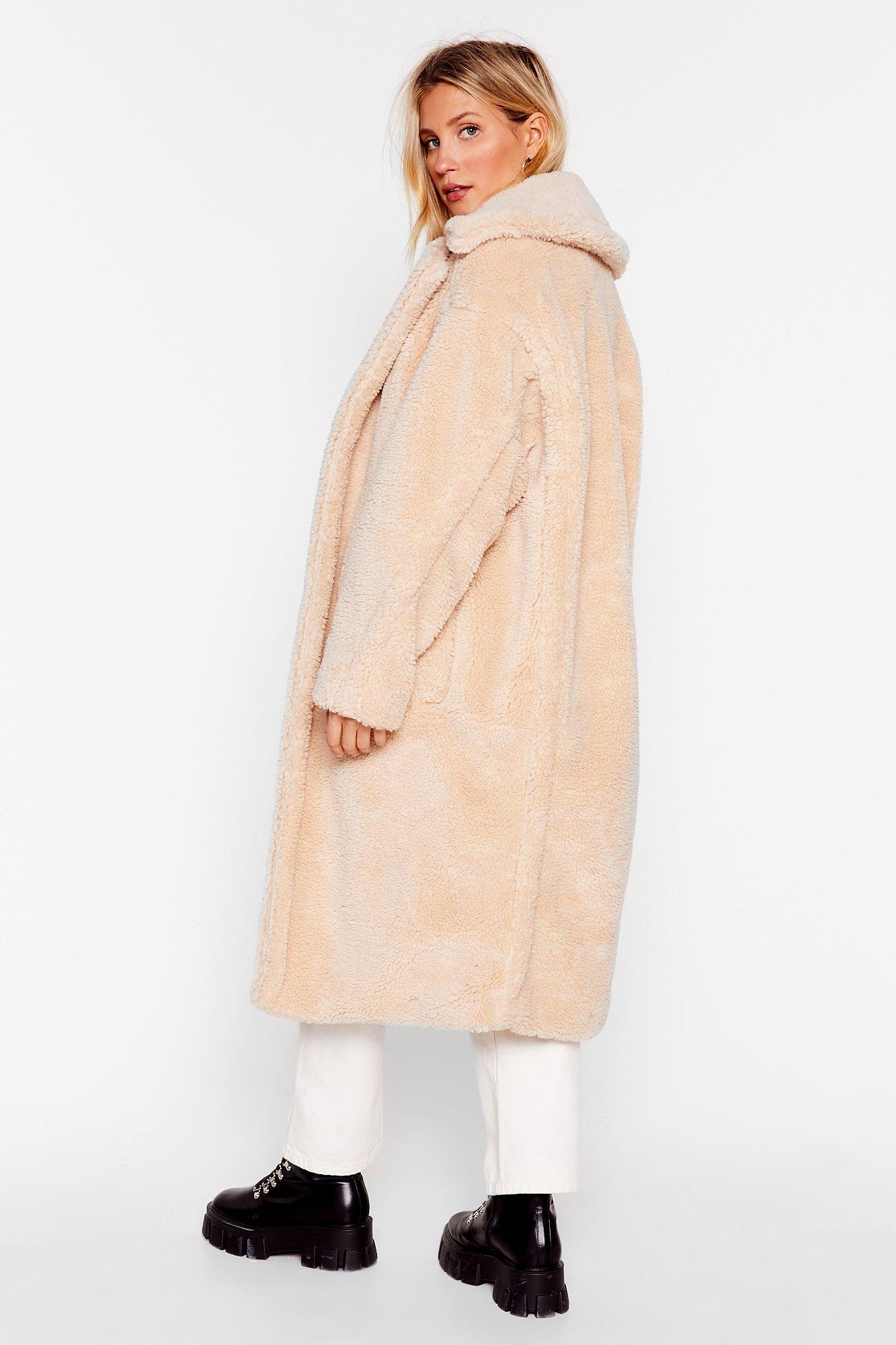 manteau long fausse fourrure beige