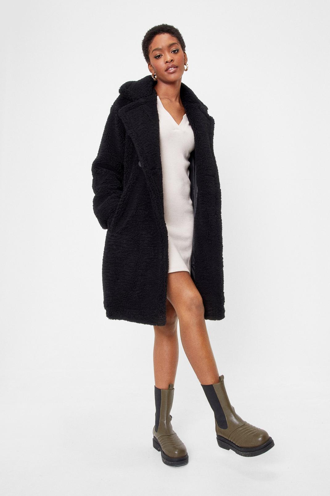 Black Faux Fur Longline Coat image number 1