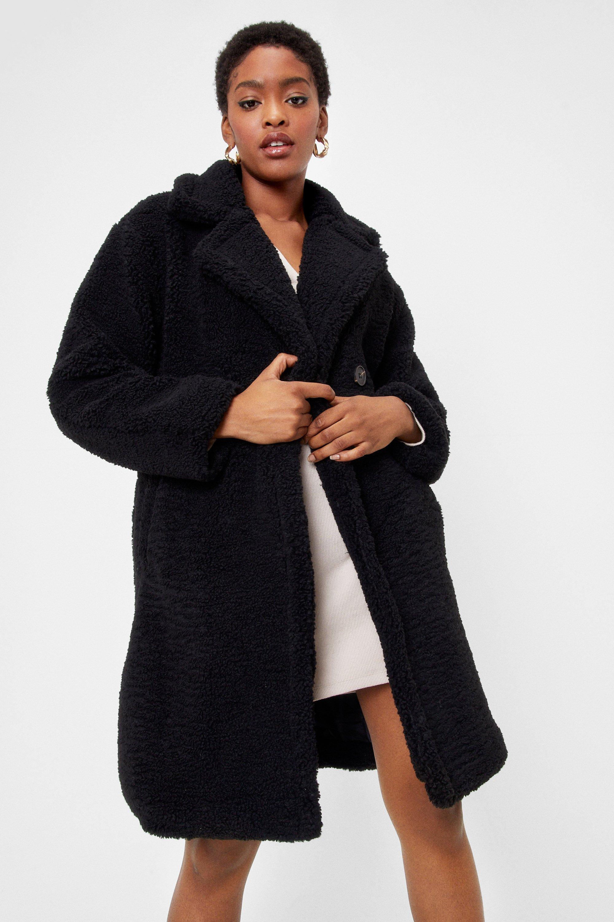 Missguided black teddy coat sale