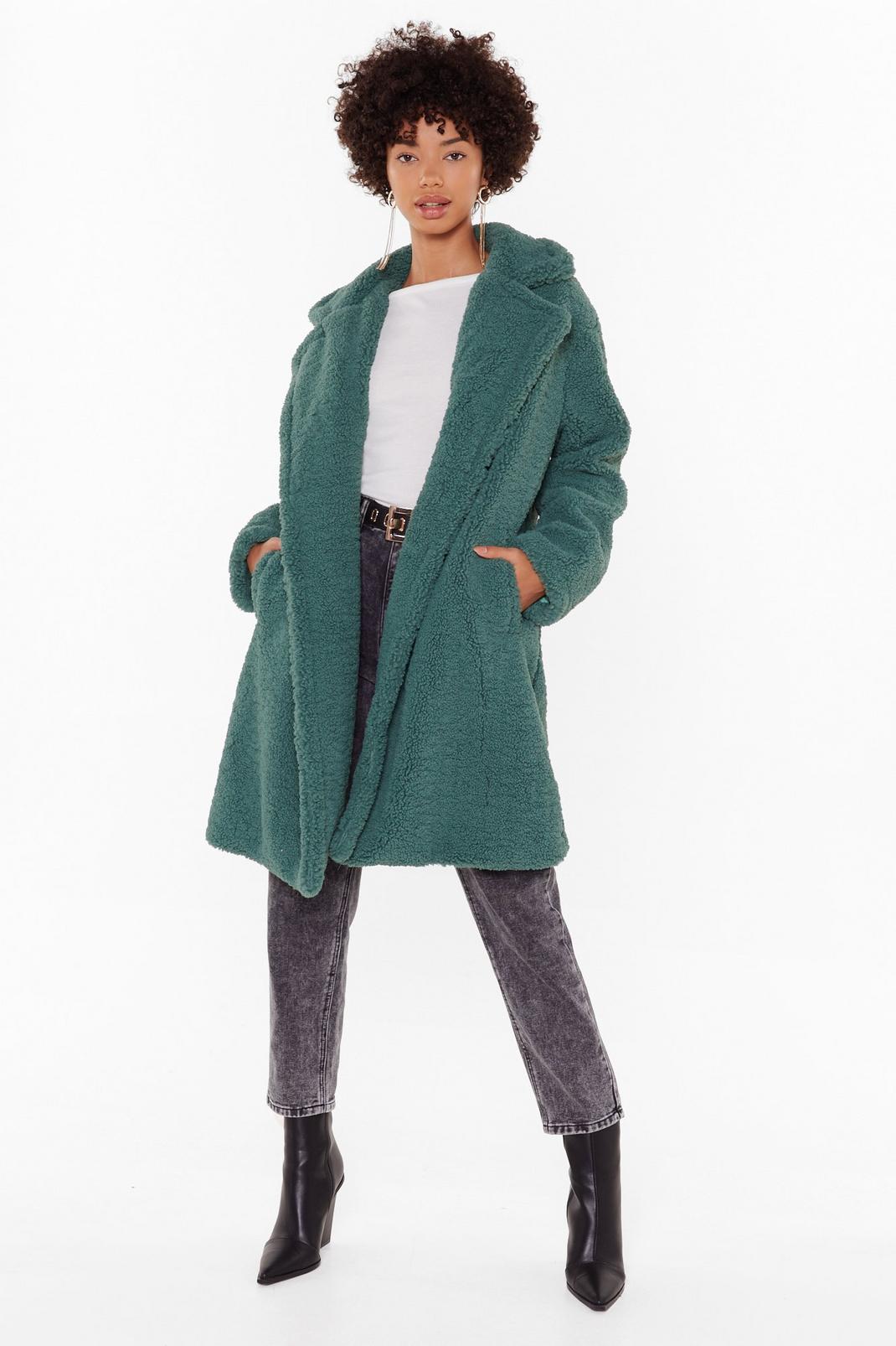 Green Faux Fur Longline Coat image number 1