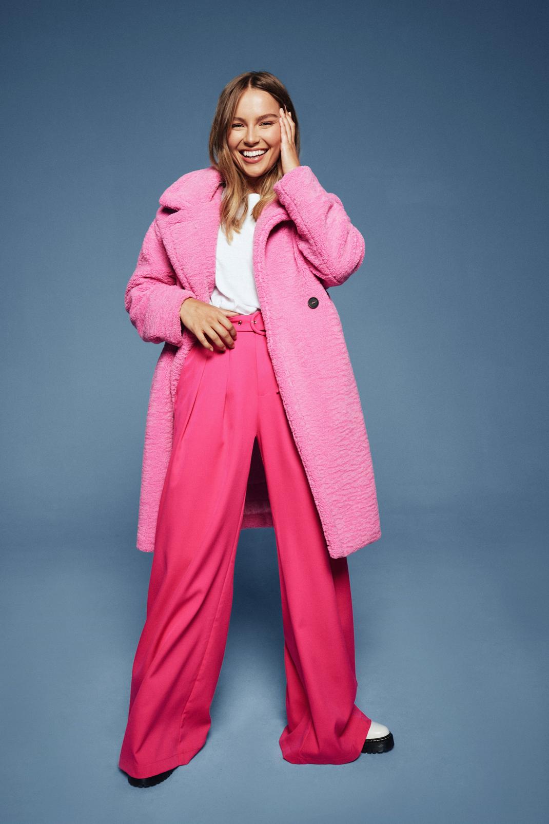 Pink Faux Fur Longline Button Coat image number 1