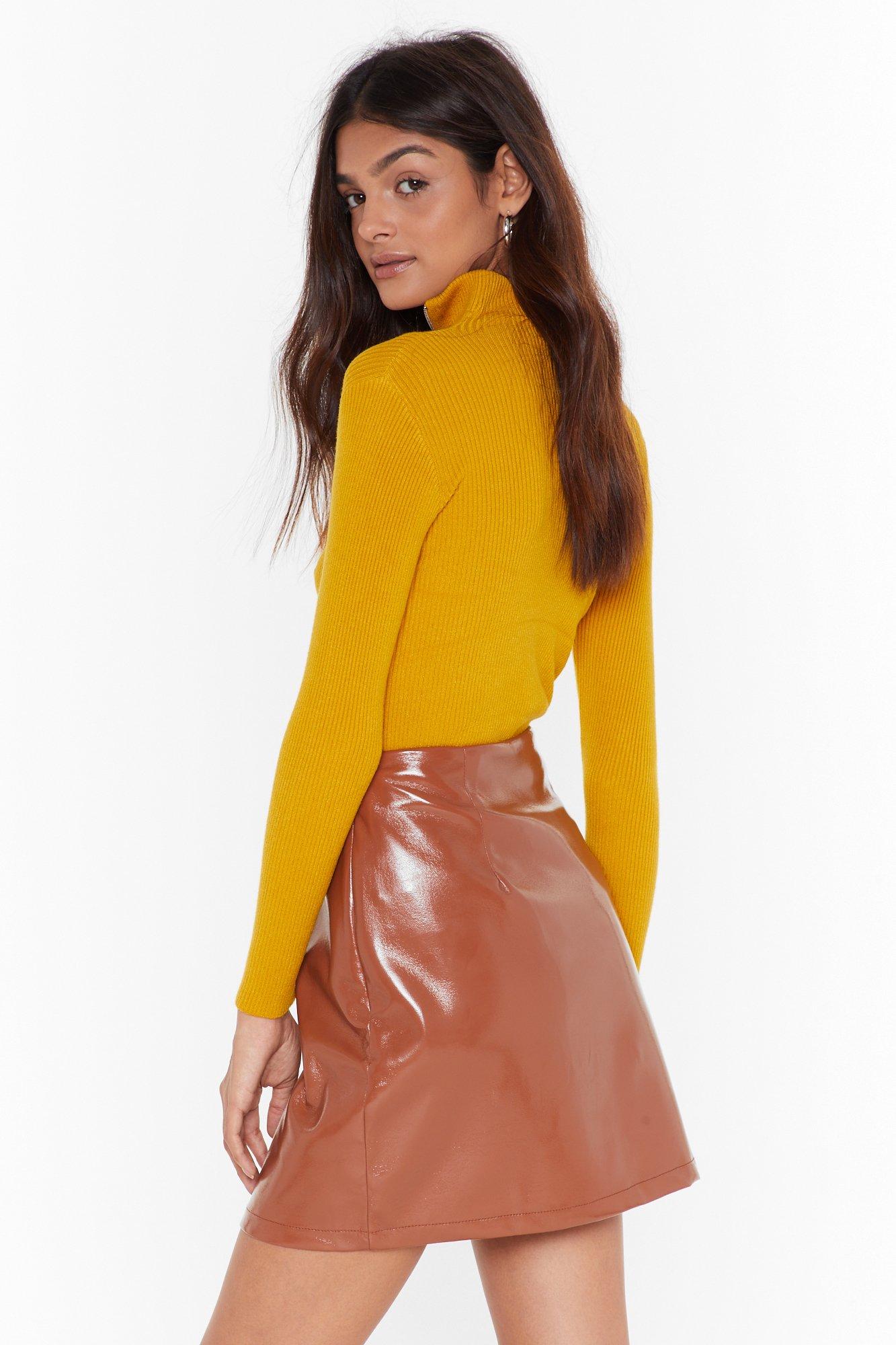 Orange faux leather mini skirt best sale