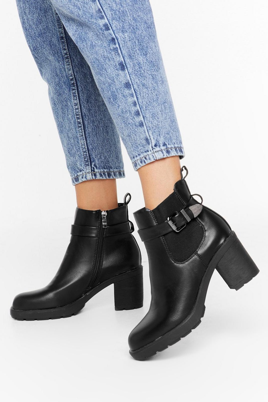Strapped in Faux Leather Buckle Boots image number 1
