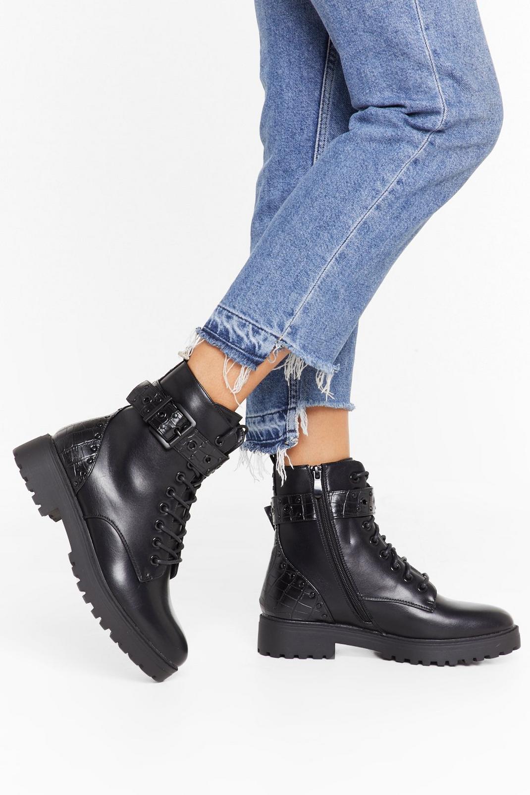 Gimme Some Stud News Faux Leather Biker Boots image number 1