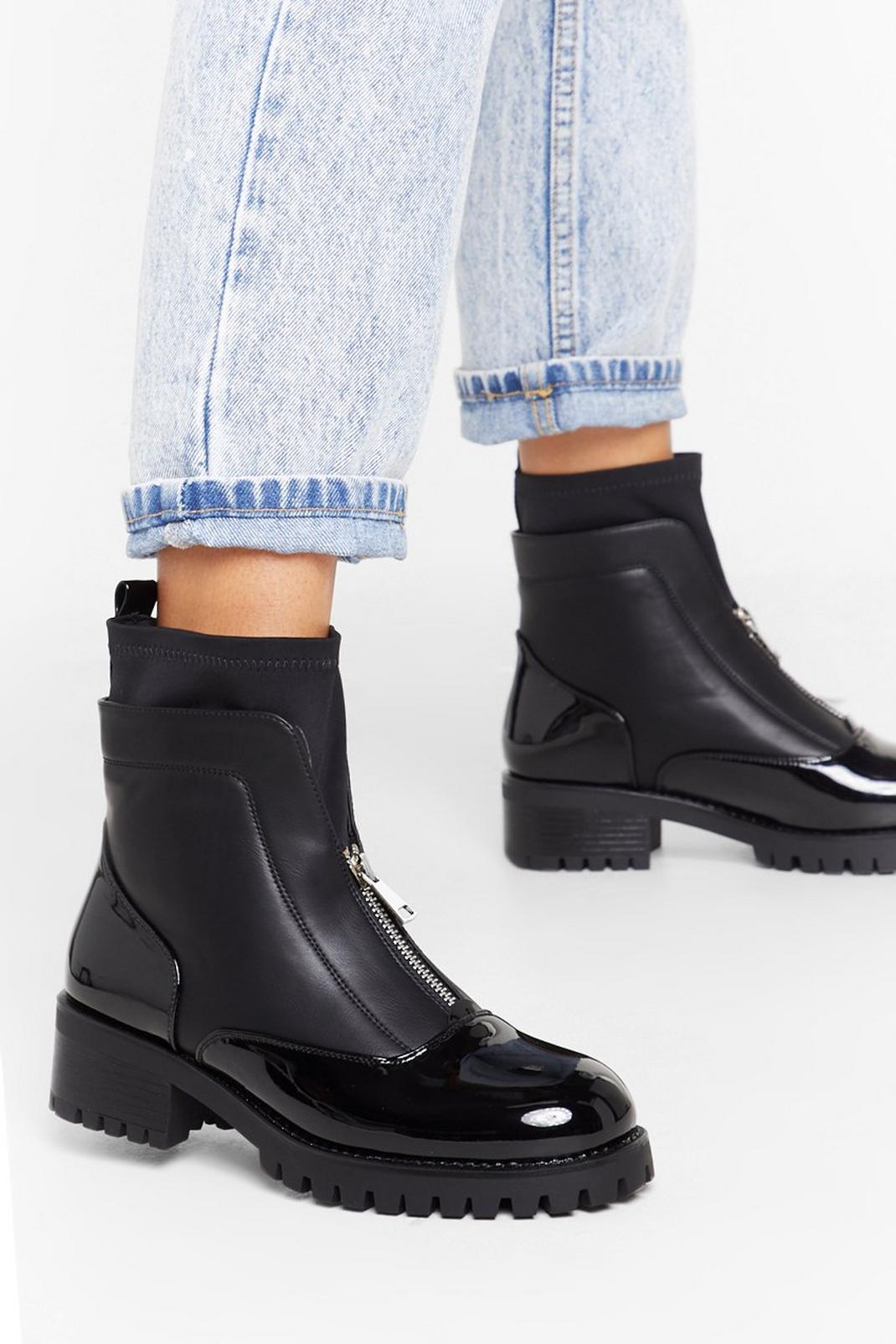 Zip the Drama Faux Leather Ankle Boots image number 1