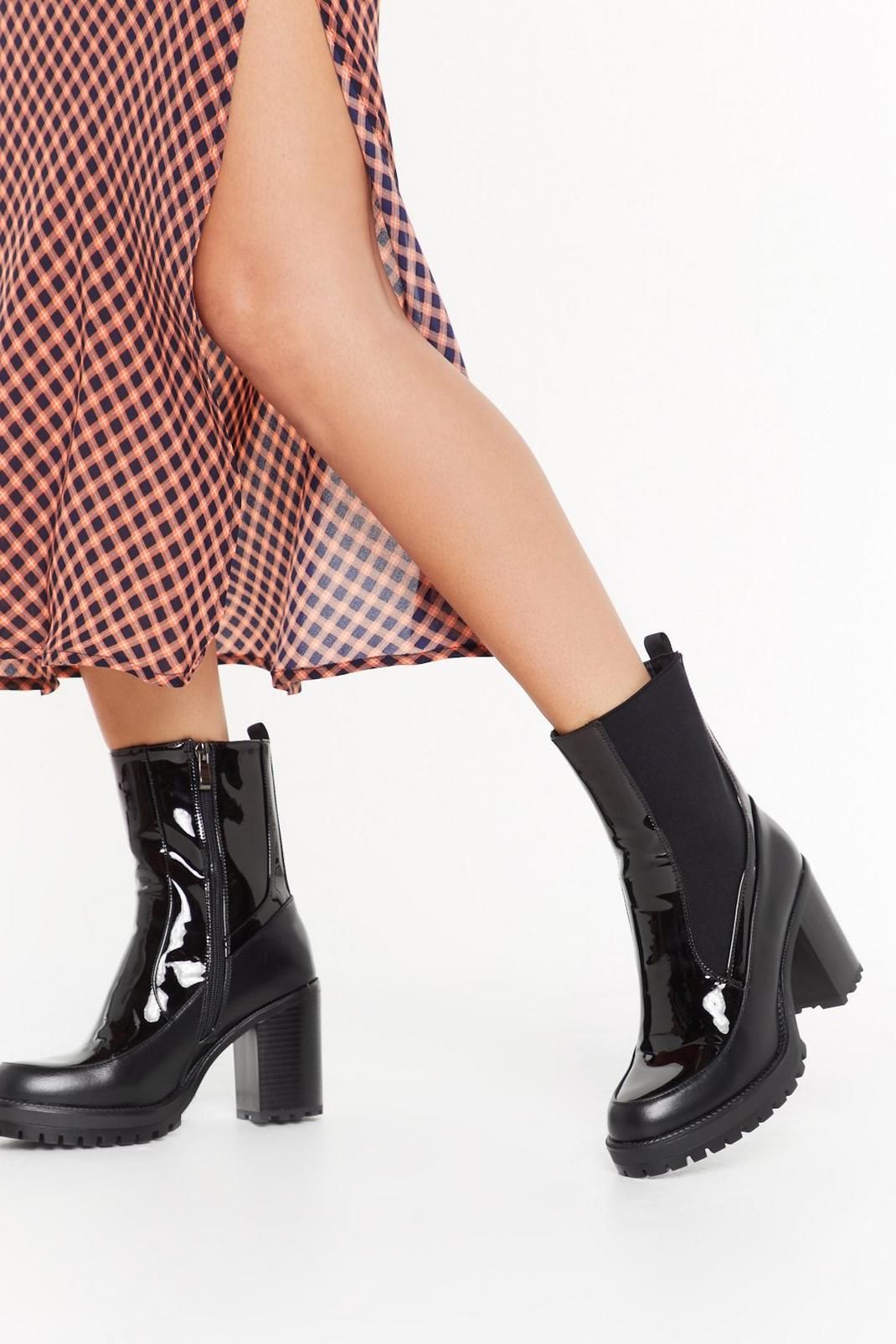 Black How High Patent Heeled Boots image number 1