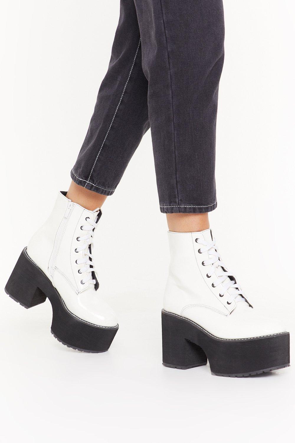 white lace up platform boots