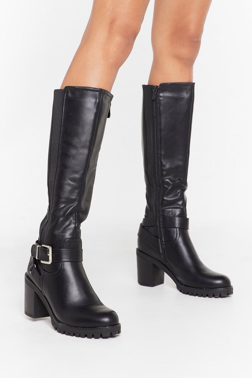 We Don't Give a Buck-le Faux Leather Knee-High Boots | Nasty Gal