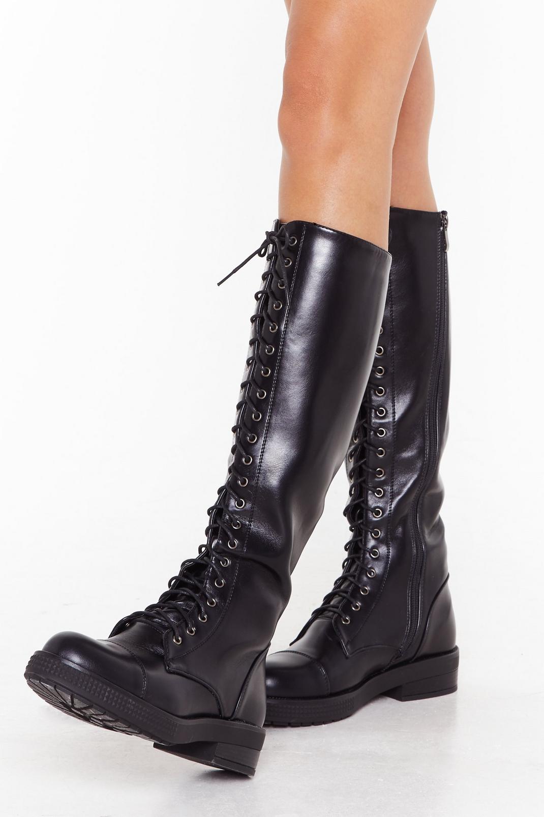 Hold Lace-Up Faux Leather Knee-High Boots image number 1