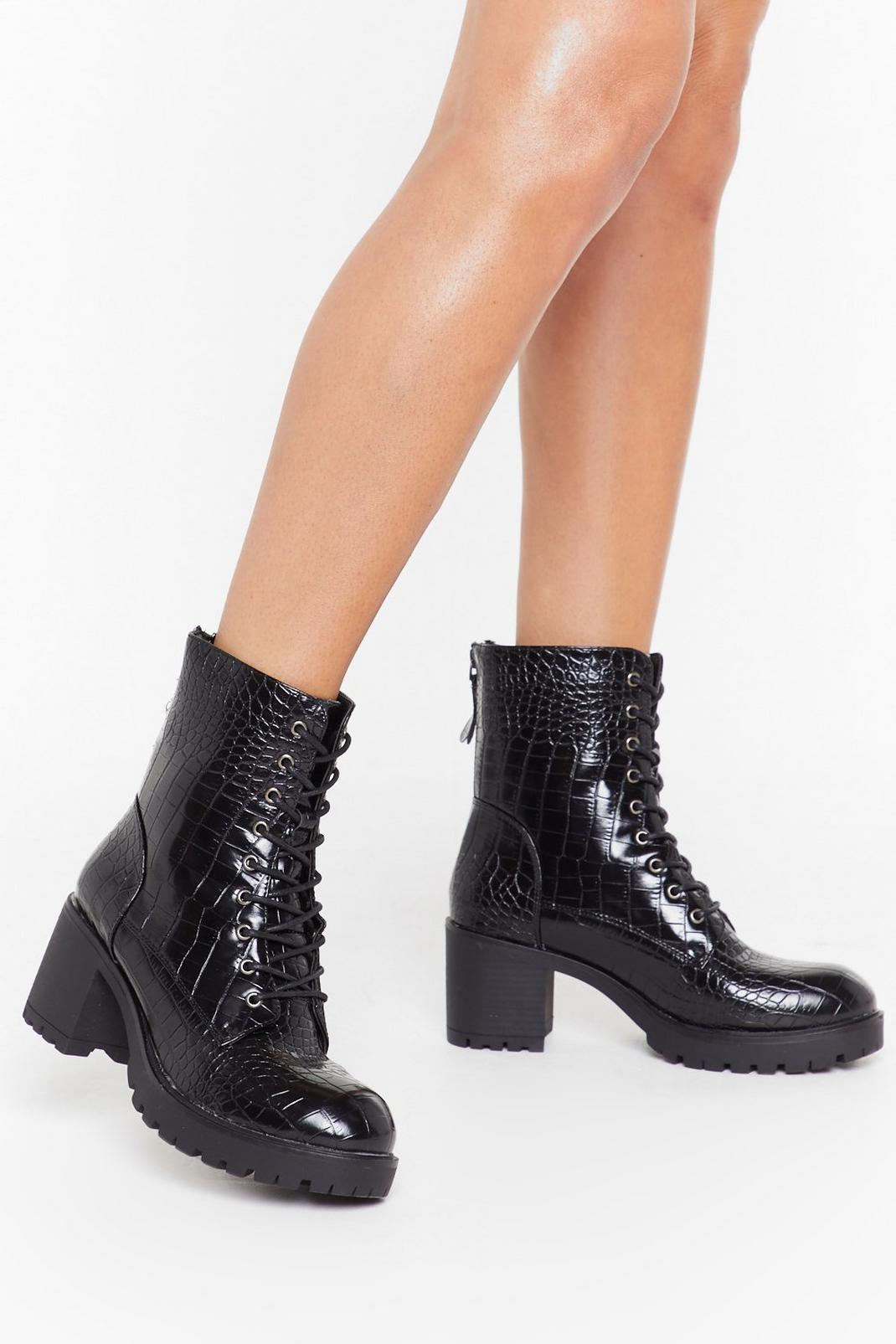 A Load of Croc Faux Leather Lace-Up Boots image number 1
