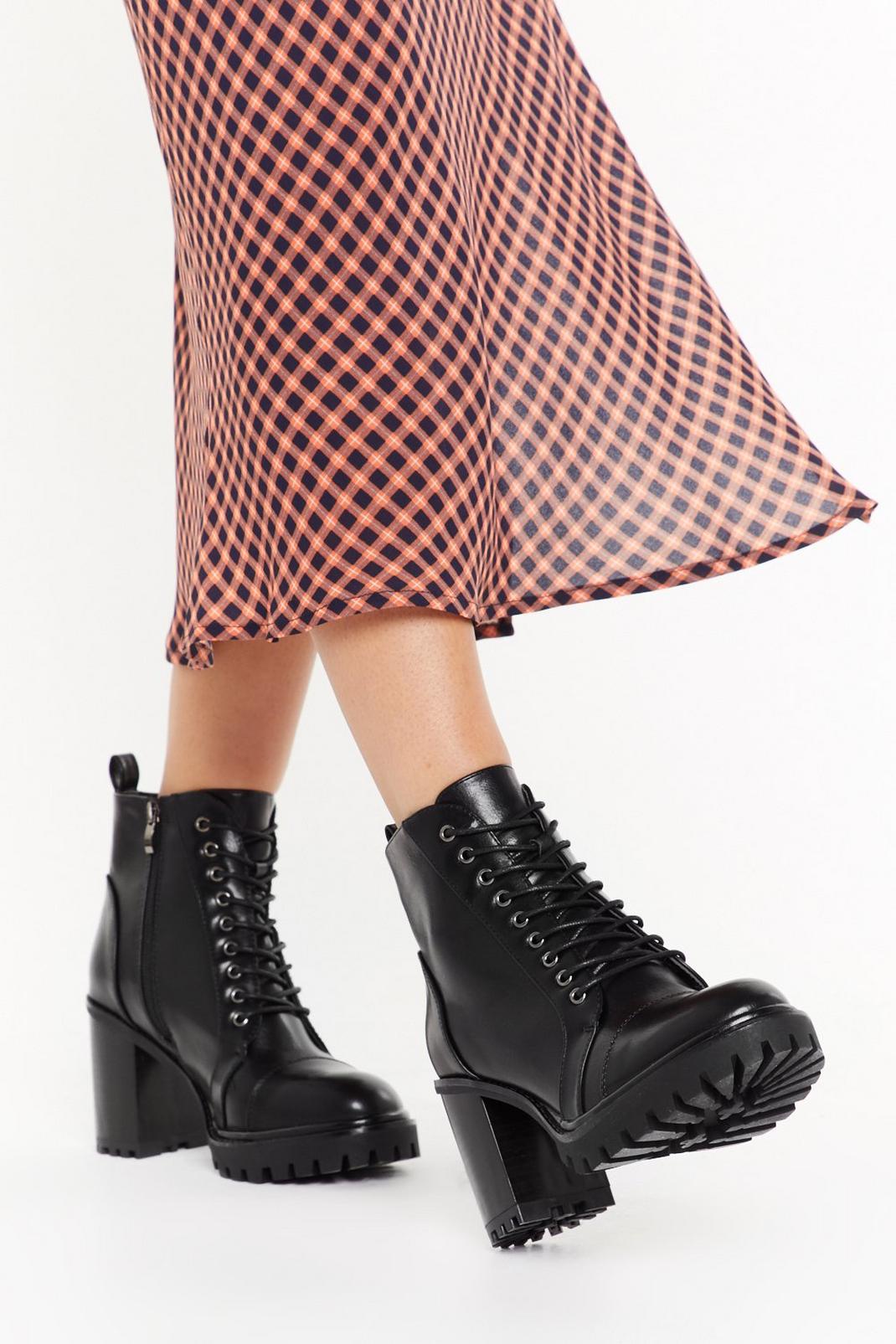 Faux leather heeled cleated hiker boots image number 1