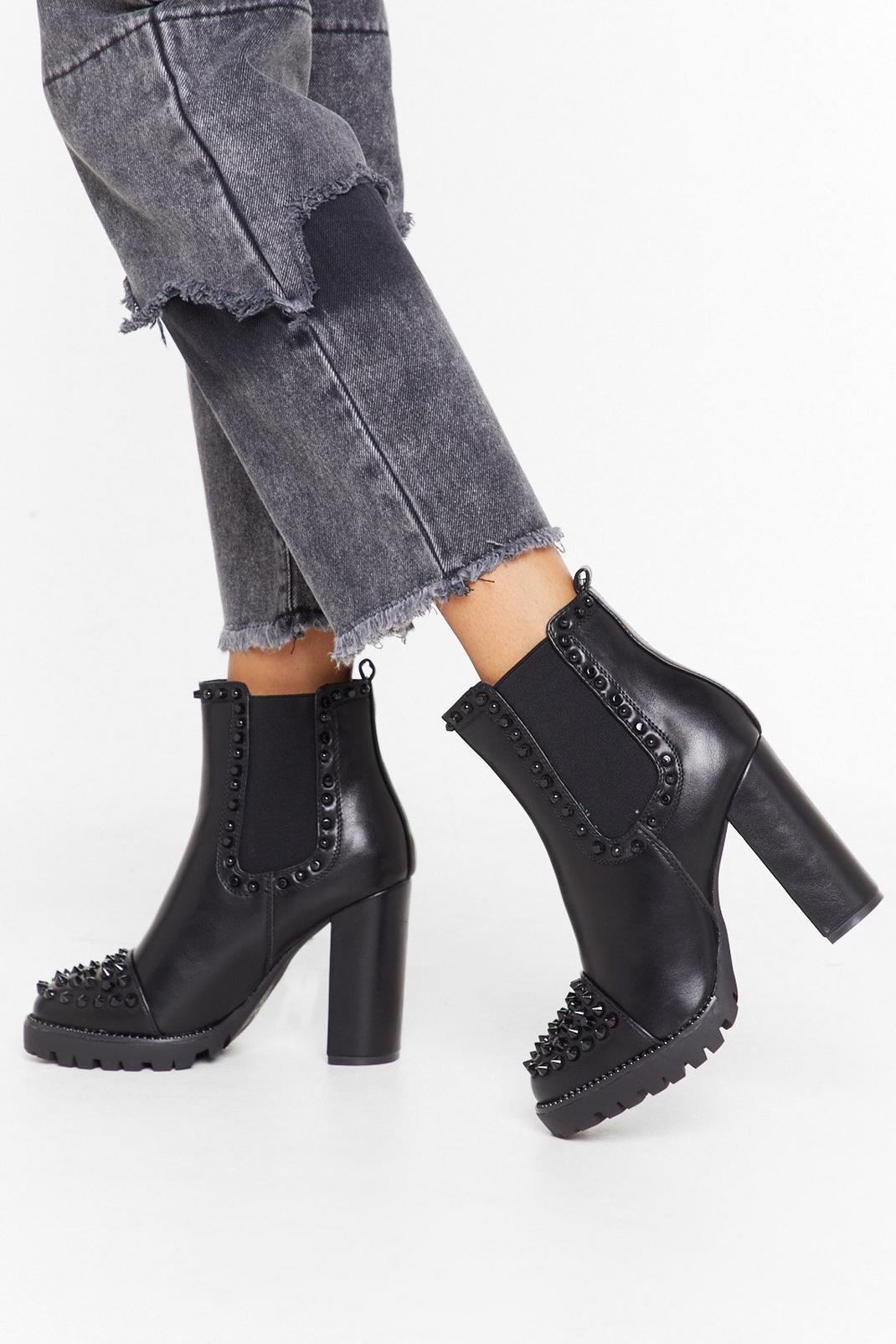 I Stud Be So Lucky Faux Leather Platform Chelsea Boots image number 1